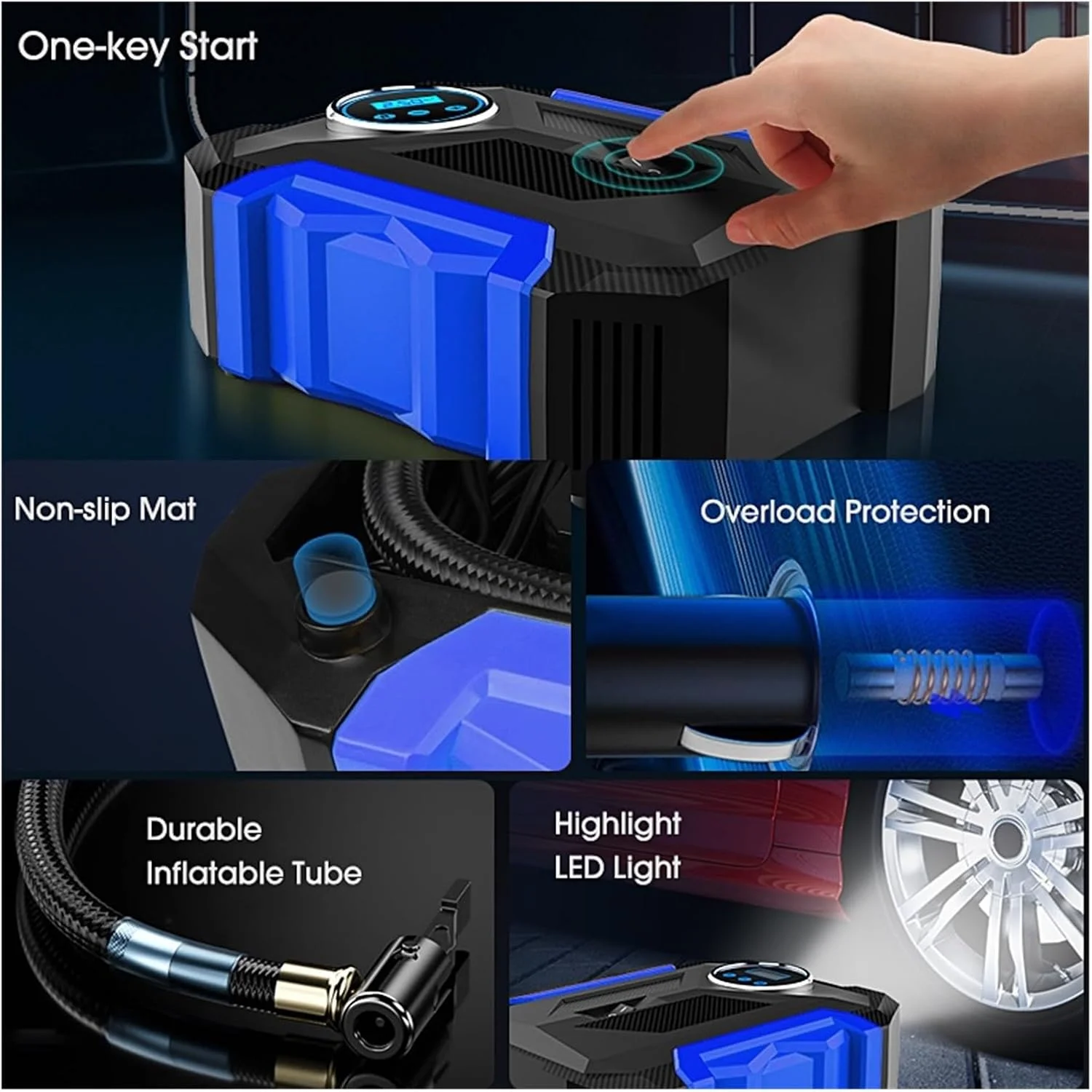 پمپ باد دیجیتال قابل حمل خودرو با چراغ LED برای باد کردن تایر ماشین و موتور سیکلت (رنگ: زرد) (قرمز)