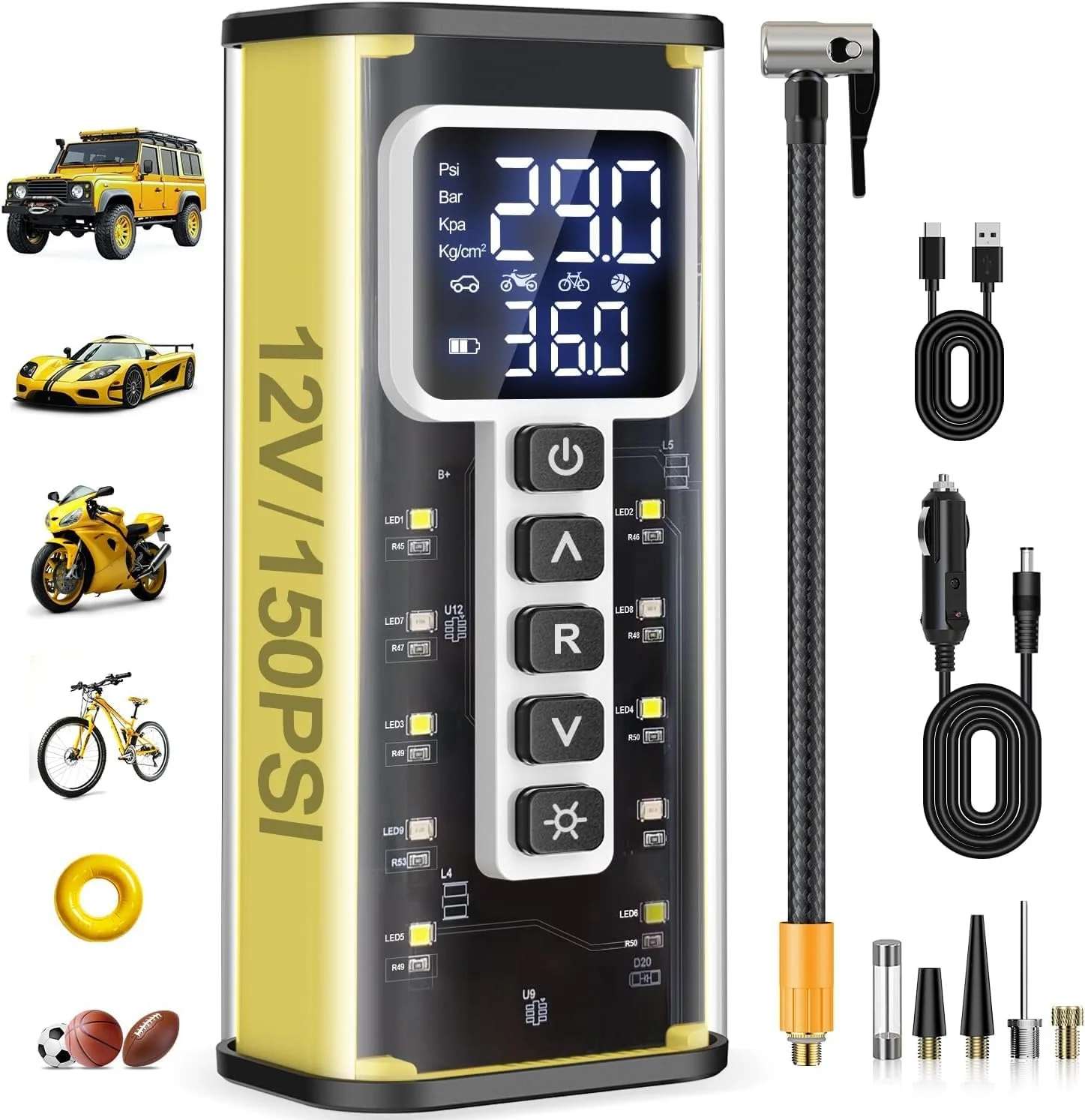 پمپ باد شارژی خودرو مدل 6000mAh فشار 150PSI