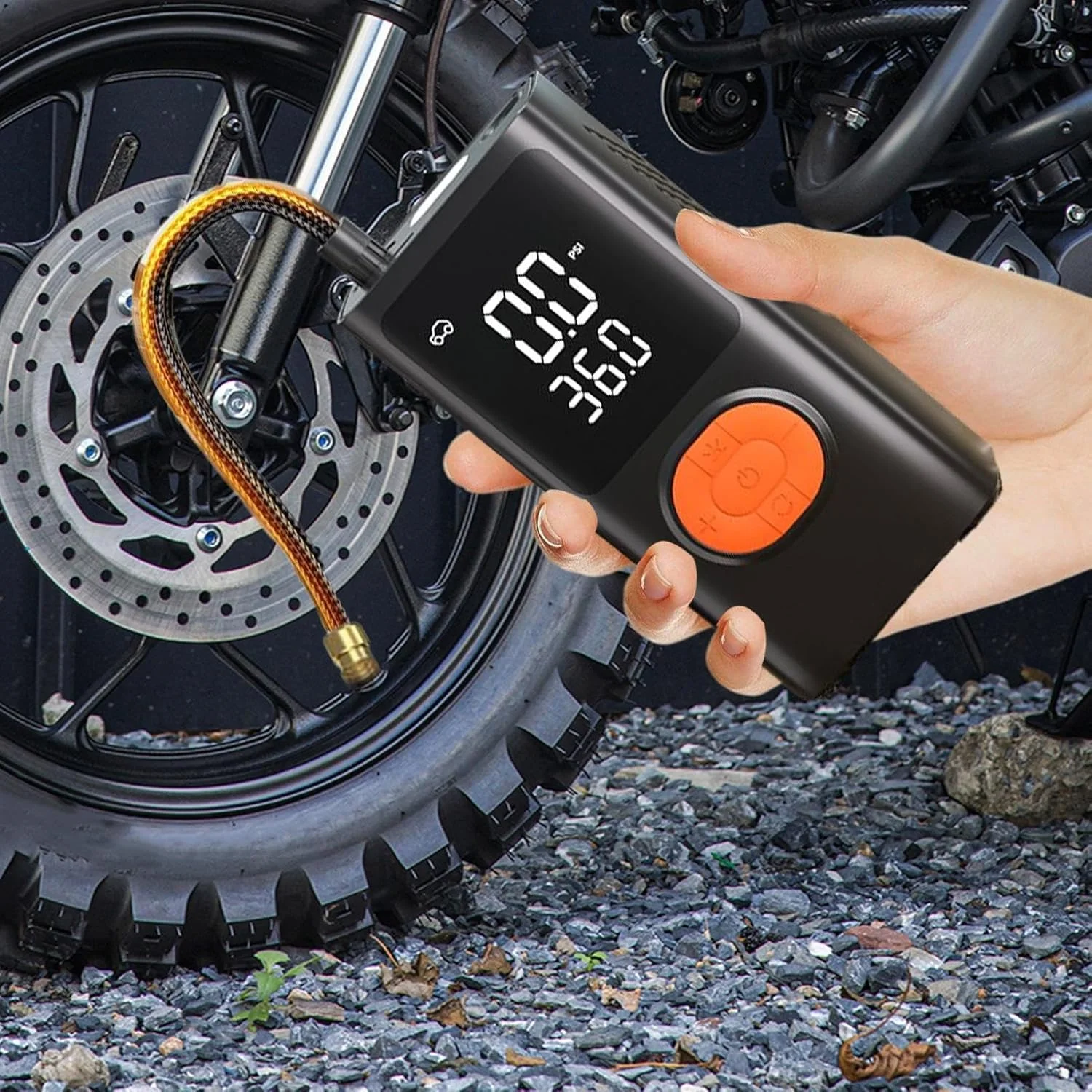 پمپ باد قابل حمل | پمپ باد برای خودرو | تایر بادی شارژی با فشارسنج دیجیتال برای موتور سیکلت، کامیون، توپ، تعمیر، ورزش های فضای باز، مسافرت، کمپینگ، دوچرخه