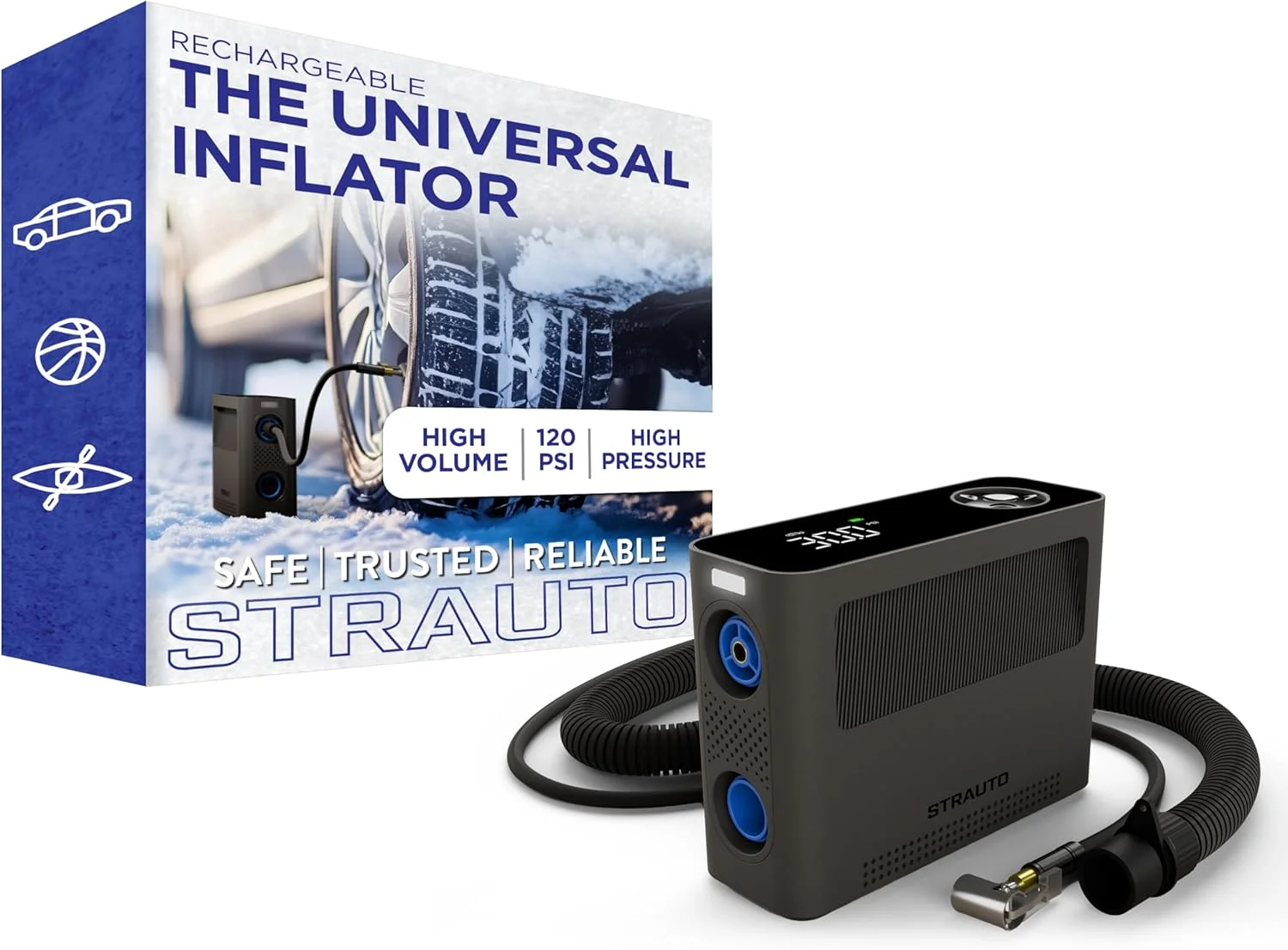 پمپ باد یونیورسال STRAUTO، پمپ باد تایر، کمپرسور هوا، پمپ بورد پارویی، برای ماشین، پمپ دوچرخه، شناور استخر بادی، تشک بادی، توپ، 85737