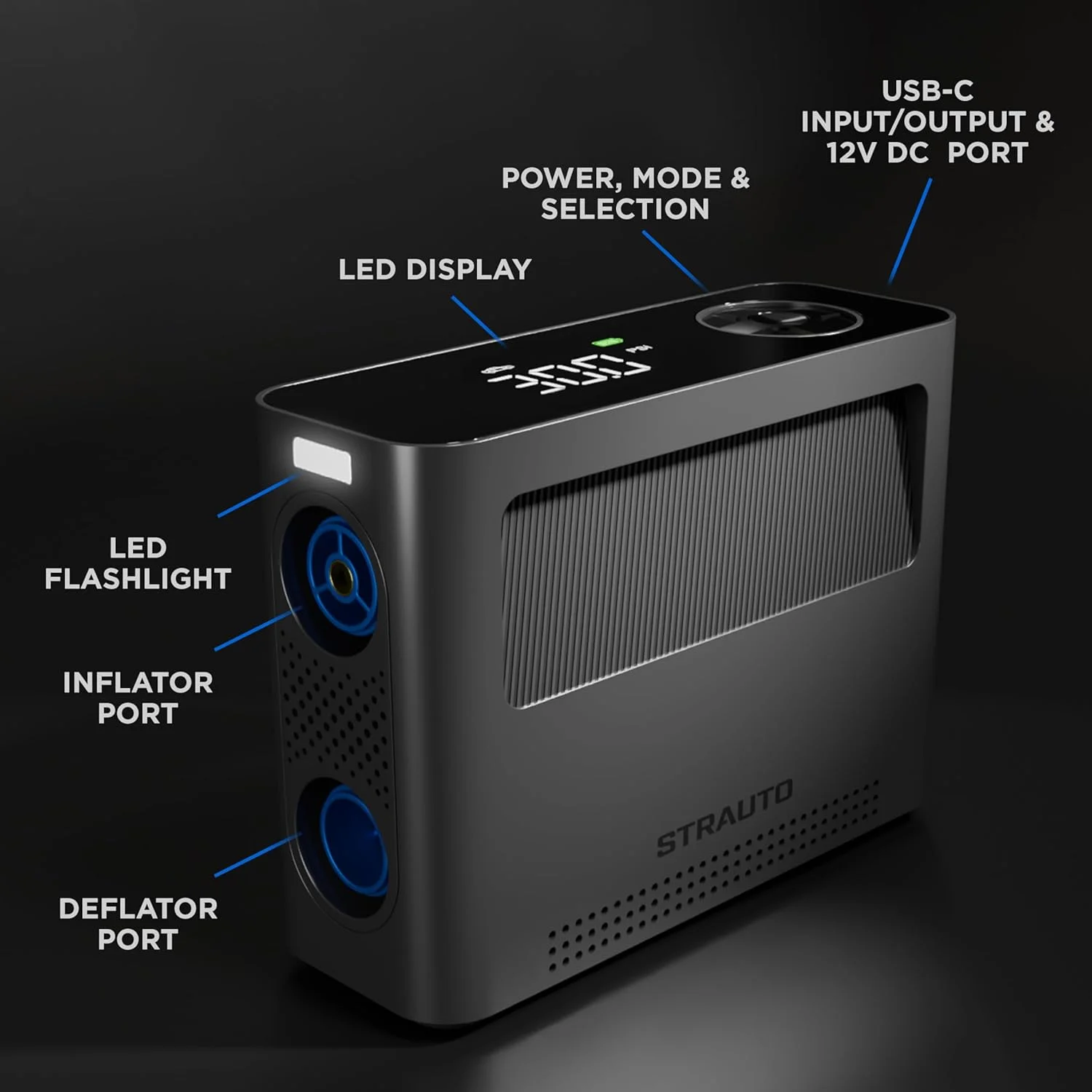 پمپ باد یونیورسال STRAUTO، پمپ باد تایر، کمپرسور هوا، پمپ بورد پارویی، برای ماشین، پمپ دوچرخه، شناور استخر بادی، تشک بادی، توپ، 85737