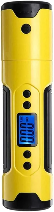 پمپ باد تایر 150 PSI کمپرسور برقی با باتری لیتیوم-یون قابل شارژ، کمپرسور هوای قابل حمل، با صفحه نمایش LCD دیجیتال/چراغ LED برای دوچرخه سواری (رنگ: مشکی)