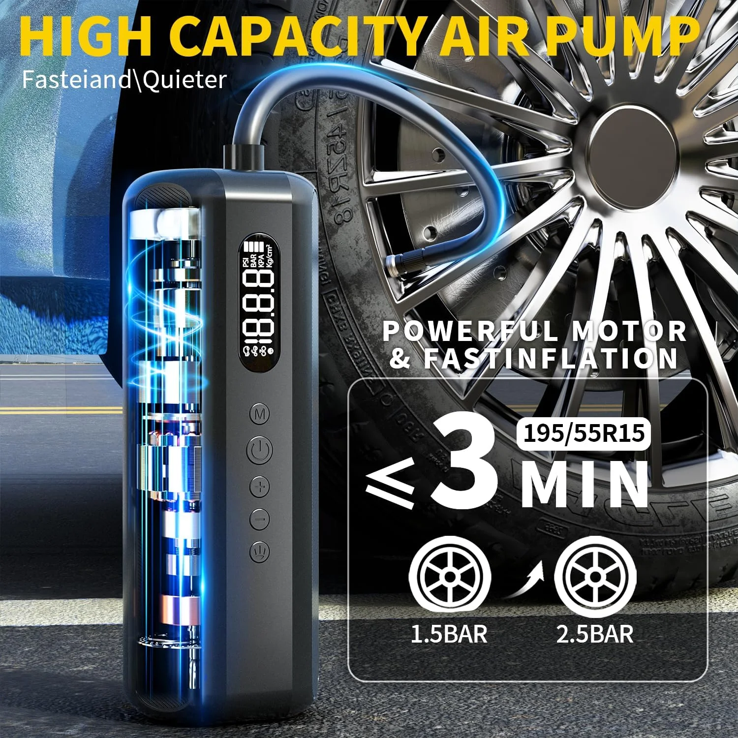 پمپ باد برقی تایر دوچرخه با گیج دیجیتال، پمپ دوچرخه قابل حمل 150PSI کمپرسور هوای فشار قوی برای دوچرخه جاده، دوچرخه کوهستان، موتور سیکلت با لوازم جانبی والف پمپ باد برقی تایر دوچرخه با گیج دیجیتال، پمپ دوچرخه قابل حمل 150PSI کمپرسور هوای فشار قوی برای دوچرخه جاده، دوچرخه کوهستان، موتور سیکلت با لوازم جانبی والف