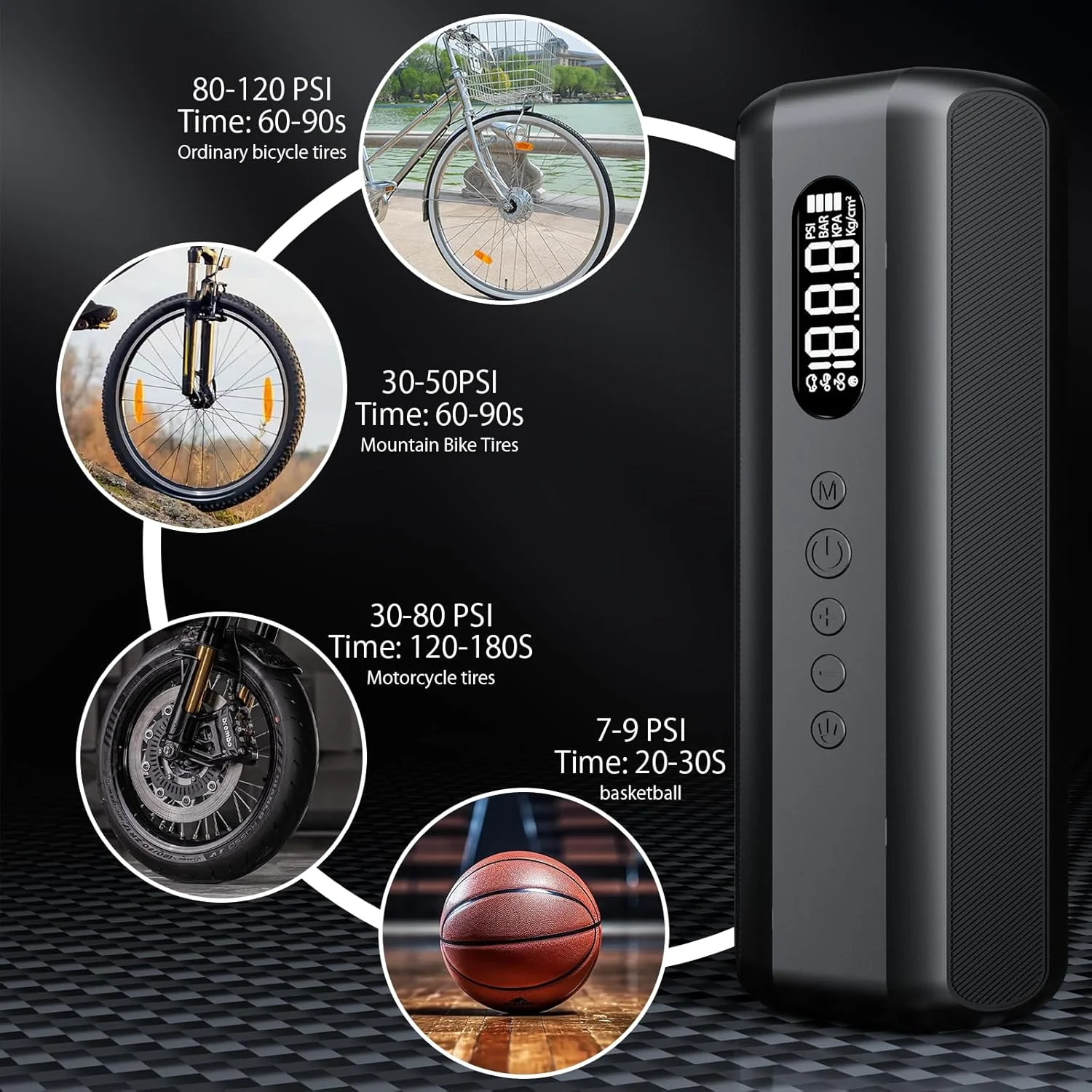 پمپ باد برقی تایر دوچرخه با گیج دیجیتال، پمپ دوچرخه قابل حمل 150PSI کمپرسور هوای فشار قوی برای دوچرخه جاده، دوچرخه کوهستان، موتور سیکلت با لوازم جانبی والف پمپ باد برقی تایر دوچرخه با گیج دیجیتال، پمپ دوچرخه قابل حمل 150PSI کمپرسور هوای فشار قوی برای دوچرخه جاده، دوچرخه کوهستان، موتور سیکلت با لوازم جانبی والف