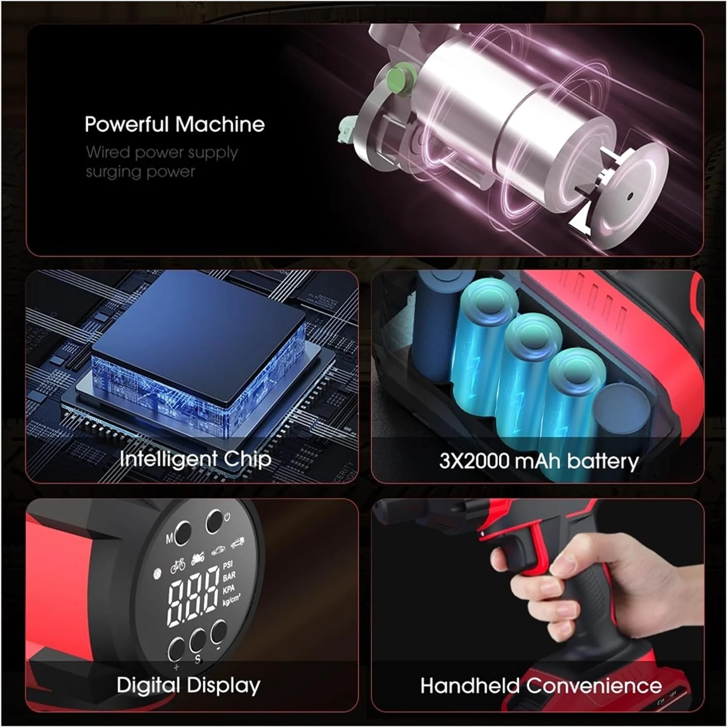 پمپ کمپرسور هوای قابل حمل خودرو برای اتومبیل، موتورسیکلت، دوچرخه DC 12 ولت با چراغ LED