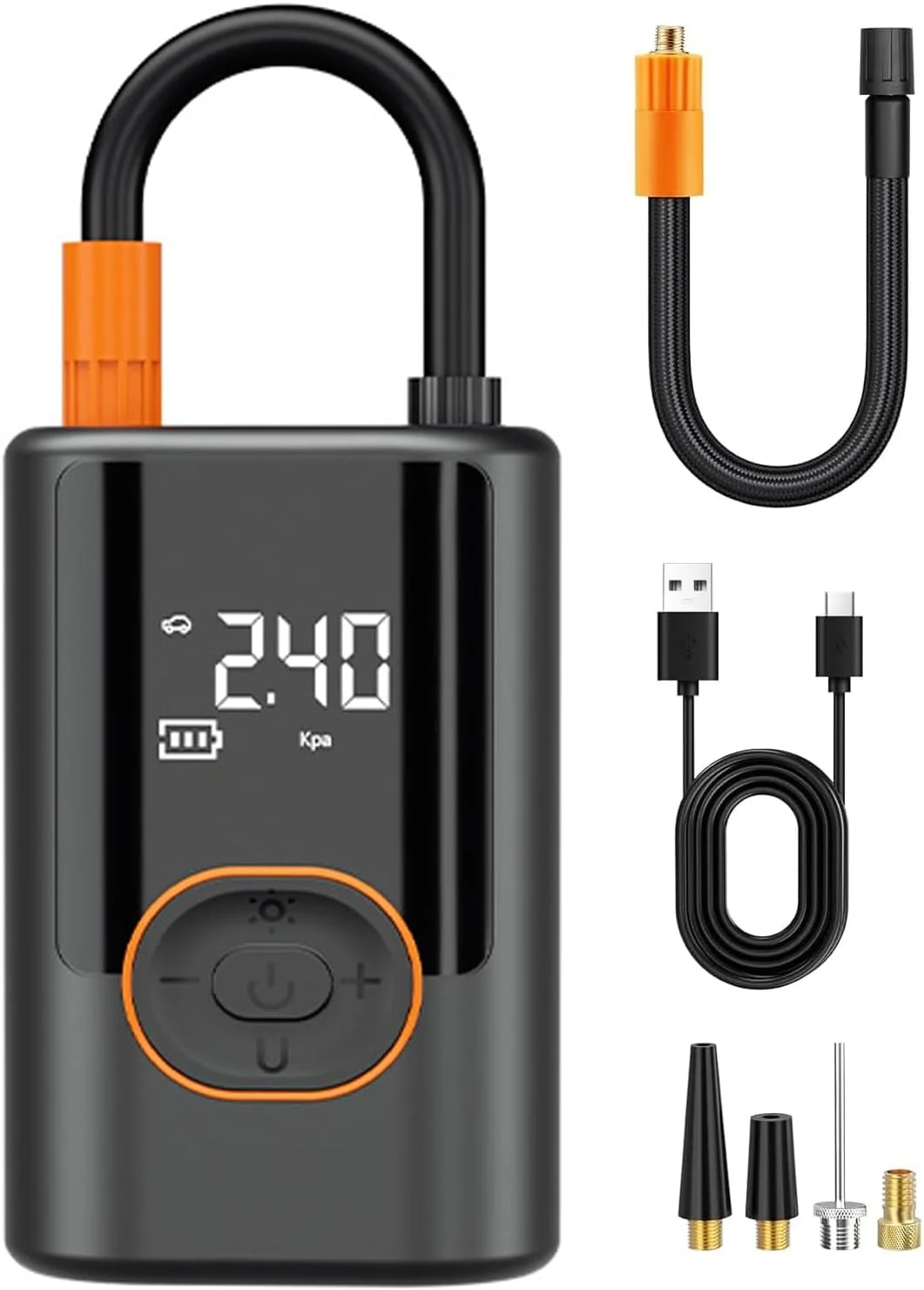 پمپ باد تایر شارژی قابل حمل، کمپرسور هوا 150 PSI با فشارسنج دیجیتال و خاموش شدن خودکار، پمپ باد برقی با چراغ LED برای تایرهای خودرو، دوچرخه و توپ