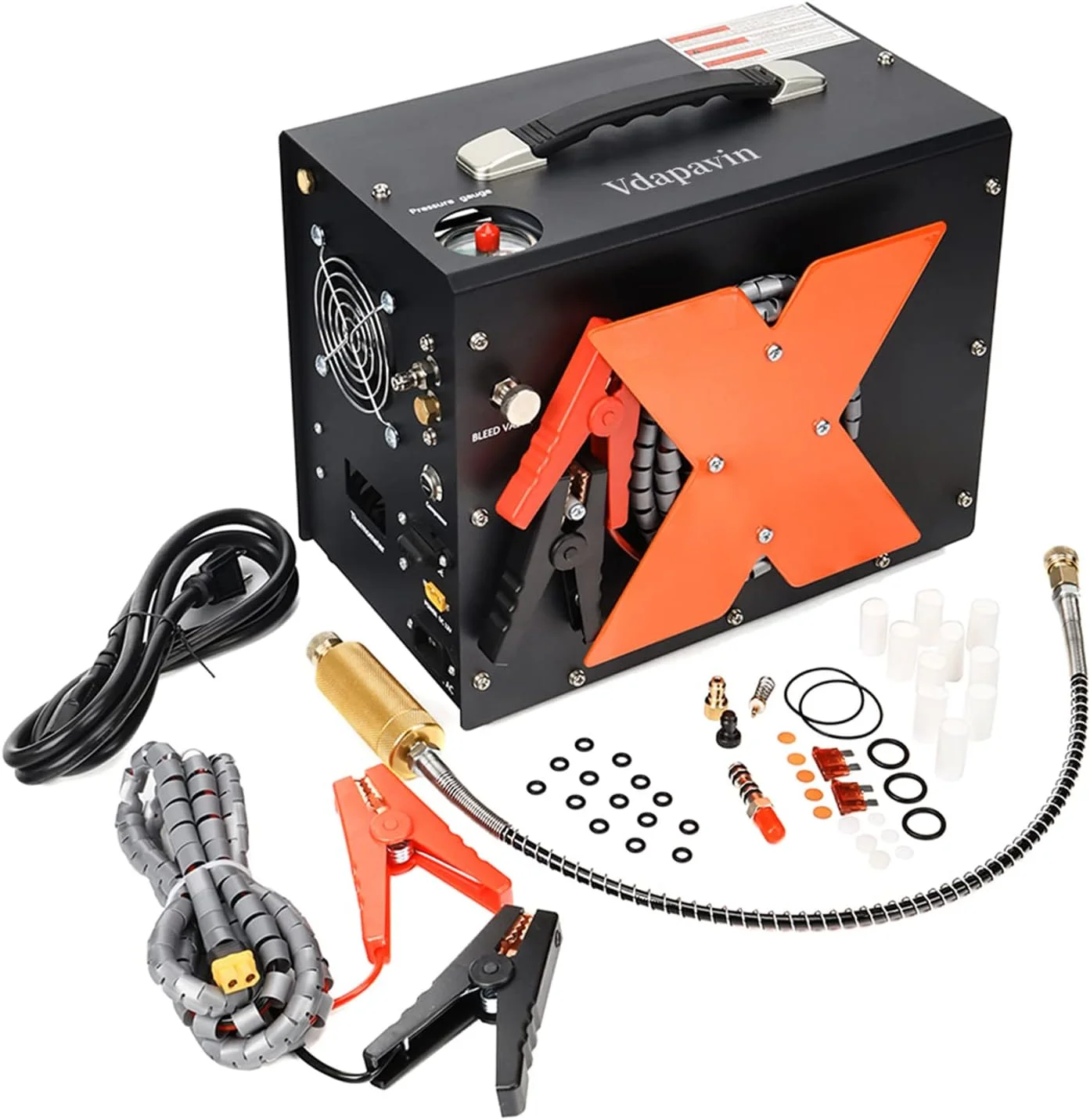 کمپرسور هوای قابل حمل PCP، طراحی عمودی منحصر به فرد قابل حمل + قرقره سیم، توقف خودکار، بدون روغن/آب، 4500psi/30 مگاپاسکال، تغذیه شده توسط 12 ولت DC یا 110 ولت AC، اتصال سریع 8 میلی متری برای پینت بال/هوای PCP