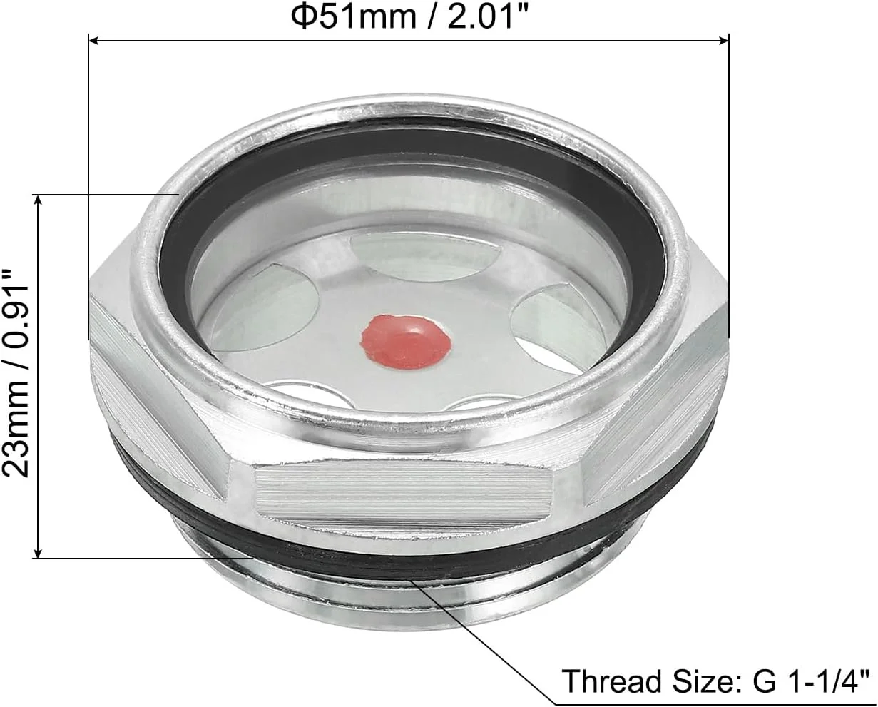 شیشه روغن نما کمپرسور هوا PATIKIL، یک عدد، رزوه نری G 1-1/4 اینچ، آلیاژ آلومینیوم، نشانگر سطح مایع روغن، قطعات کمپرسور هوا به همراه حلقه O-Ring