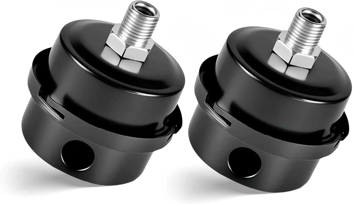 فیلتر صدا خفه کن کمپرسور هوا، بسته 2 عددی صدا خفه کن کمپرسور هوا، صدا خفه کن عقب، رزوه 1/2 اینچ 20 میلی متر، فیلتر ورودی فلزی مشکی، برای فیلتر کمپرسور هوا، کمپرسور هوا