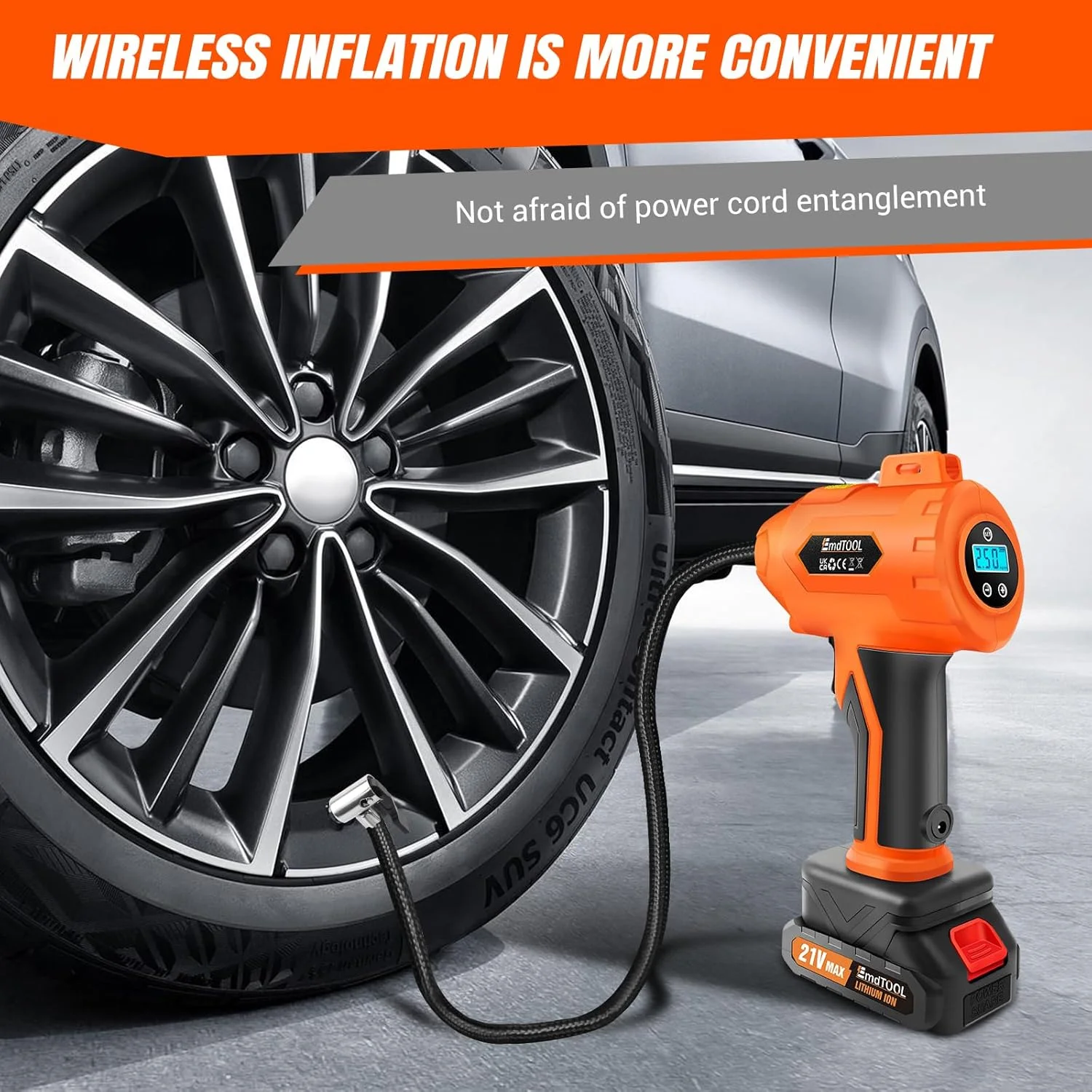 پمپ باد دیجیتال شارژی 21 ولت برای خودرو، پمپ باد تایر خودرو با باتری 1500 میلی آمپر ساعتی و چراغ LED، فشار 160 PSI، پمپ باد دستی، مناسب برای خودرو، موتورسیکلت، دوچرخه، بسکتبال پمپ باد دیجیتال شارژی 21 ولت برای خودرو، پمپ باد تایر خودرو با باتری 1500 میلی آمپر ساعتی و چراغ LED، فشار 160 PSI، پمپ باد دستی، مناسب برای خودرو، موتورسیکلت، دوچرخه، بسکتبال