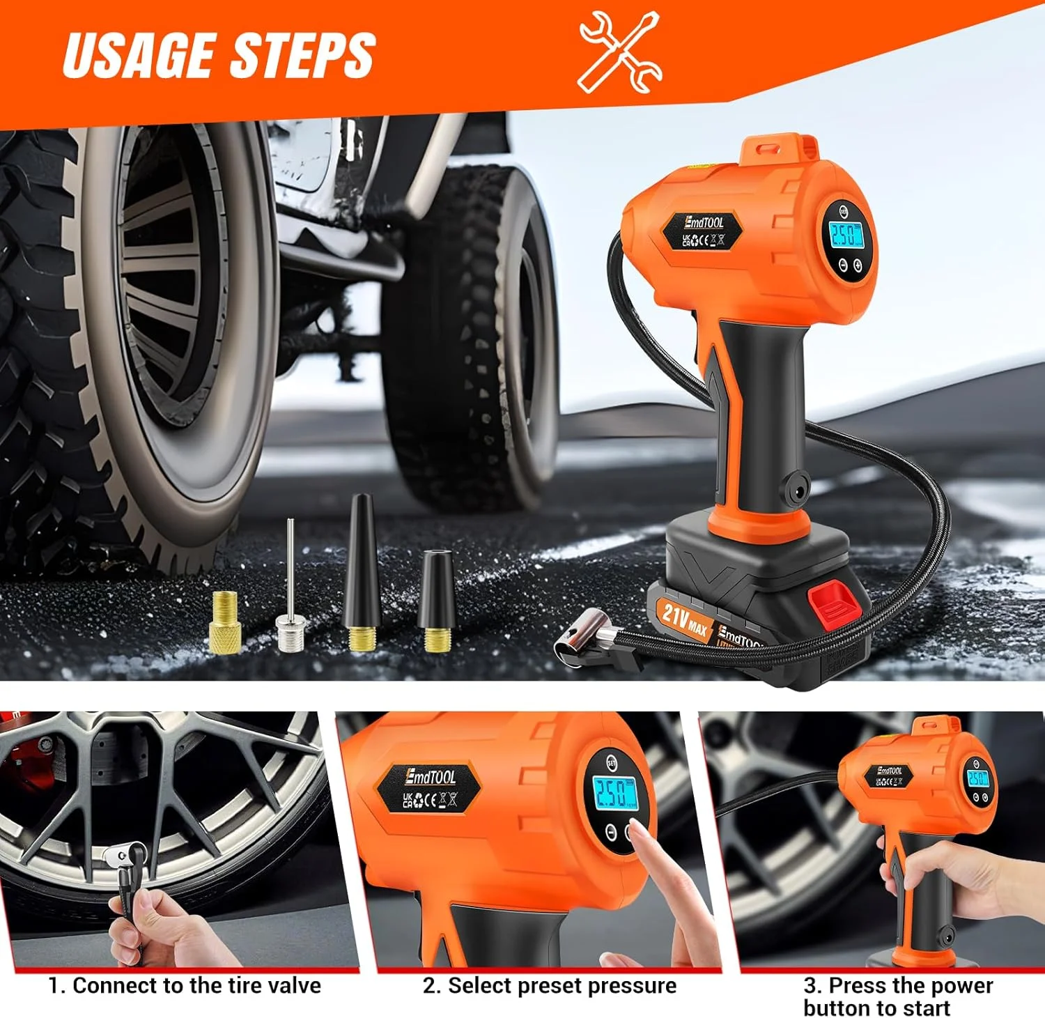پمپ باد دیجیتال شارژی 21 ولت برای خودرو، پمپ باد تایر خودرو با باتری 1500 میلی آمپر ساعتی و چراغ LED، فشار 160 PSI، پمپ باد دستی، مناسب برای خودرو، موتورسیکلت، دوچرخه، بسکتبال پمپ باد دیجیتال شارژی 21 ولت برای خودرو، پمپ باد تایر خودرو با باتری 1500 میلی آمپر ساعتی و چراغ LED، فشار 160 PSI، پمپ باد دستی، مناسب برای خودرو، موتورسیکلت، دوچرخه، بسکتبال