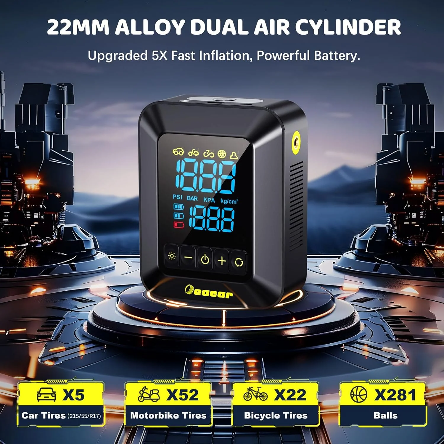 پمپ باد برای لاستیک خودرو با کیت تعمیر لاستیک 6 در 1، پمپ دو سیلندر 150PSI بی سیم برای کامیون، 12000mAh و نرخ تورم 50LPM برای وانت، خودروهای MPV و SUV (مشکی، مدل AP11)