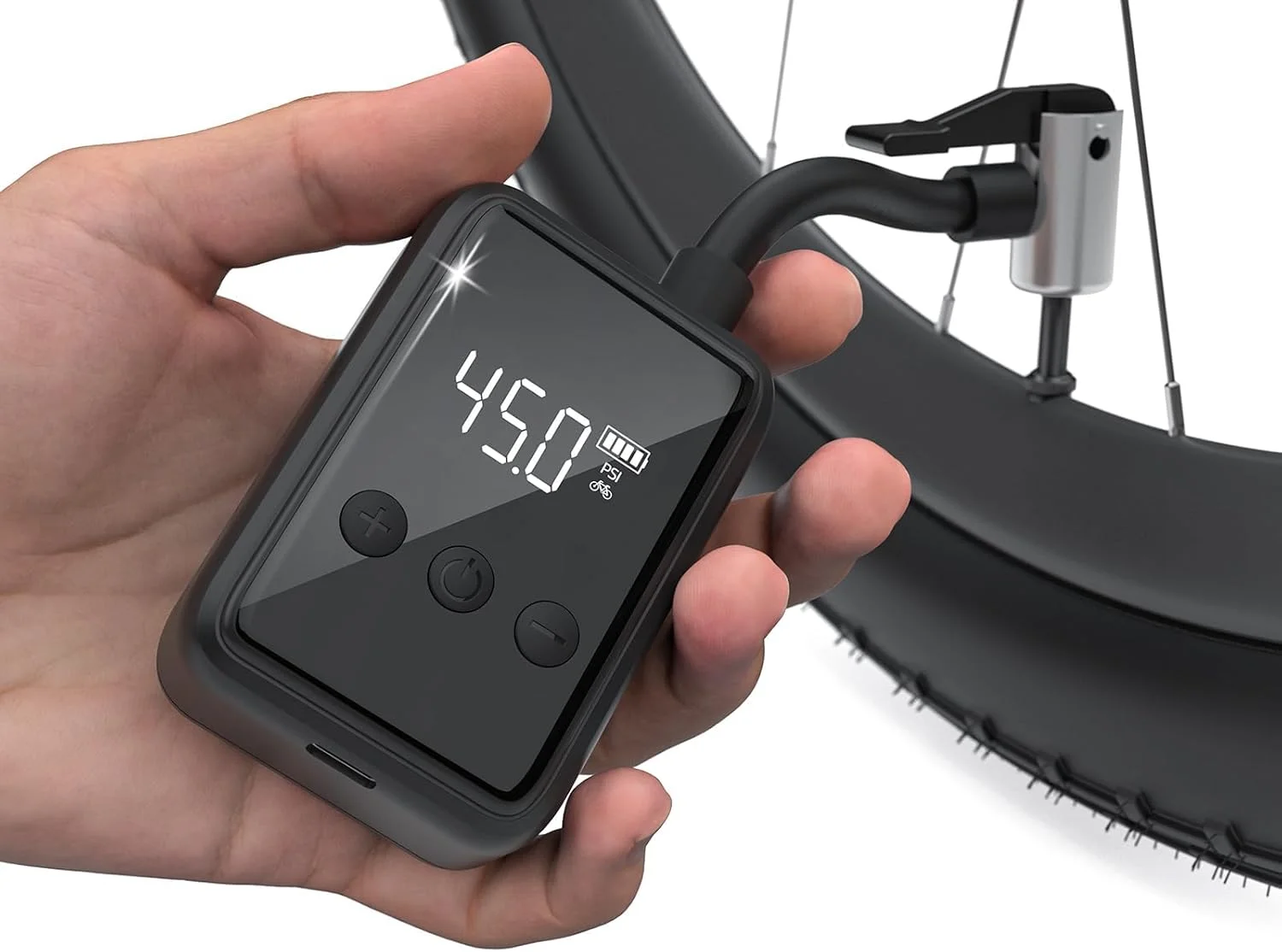 پمپ باد کوچک برقی دوچرخه Excefore، کمپرسور هوای قابل حمل، پمپ دوچرخه، پمپ باد مینی دوچرخه ۱۳۰ PSI با گیج، پمپ باد دوچرخه مناسب برای والف های پرستا و شرادر، پمپ برقی با خاموش شدن خودکار