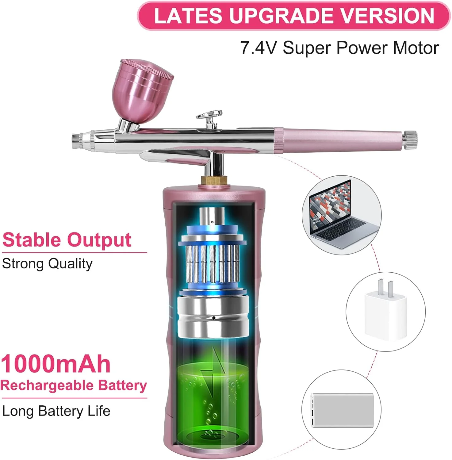 کیت ایربراش با کمپرسور، ایربراش شارژی قابل حمل و بدون سیم با فشار 34PSI و ولتاژ 7.4 ولت، با نازل 0.4 میلی متری برای نقاشی، طراحی ناخن، تتو کیت ایربراش با کمپرسور، ایربراش شارژی قابل حمل و بدون سیم با فشار 34PSI و ولتاژ 7.4 ولت، با نازل 0.4 میلی متری برای نقاشی، طراحی ناخن، تتو