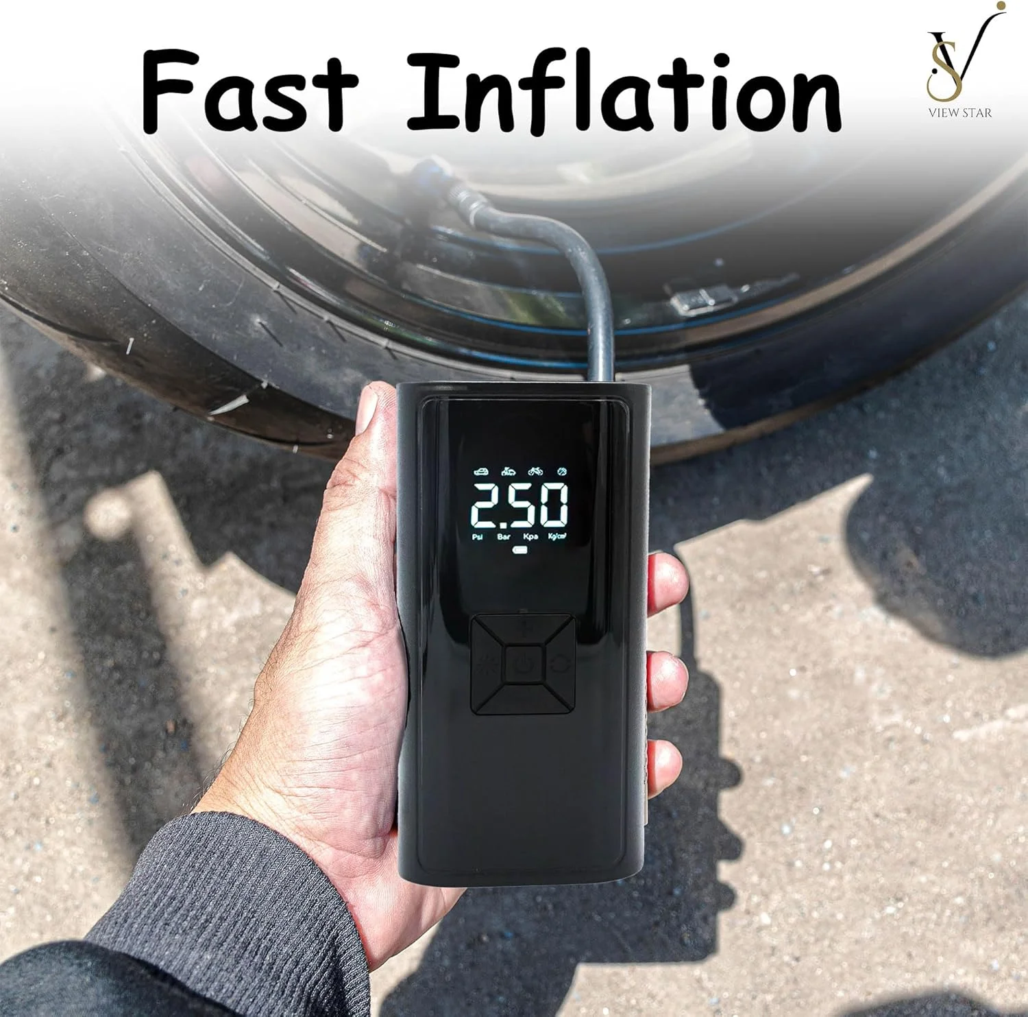 تلمبه باد قابل حمل و سنگین Viewstar برای خودرو و دوچرخه - کمپرسور هوا با شلنگ افزایش طول، کیت اسپری و تعمیر - صفحه نمایش دیجیتال و خاموش شدن خودکار تلمبه باد قابل حمل و سنگین Viewstar برای خودرو و دوچرخه - کمپرسور هوا با شلنگ افزایش طول، کیت اسپری و تعمیر - صفحه نمایش دیجیتال و خاموش شدن خودکار