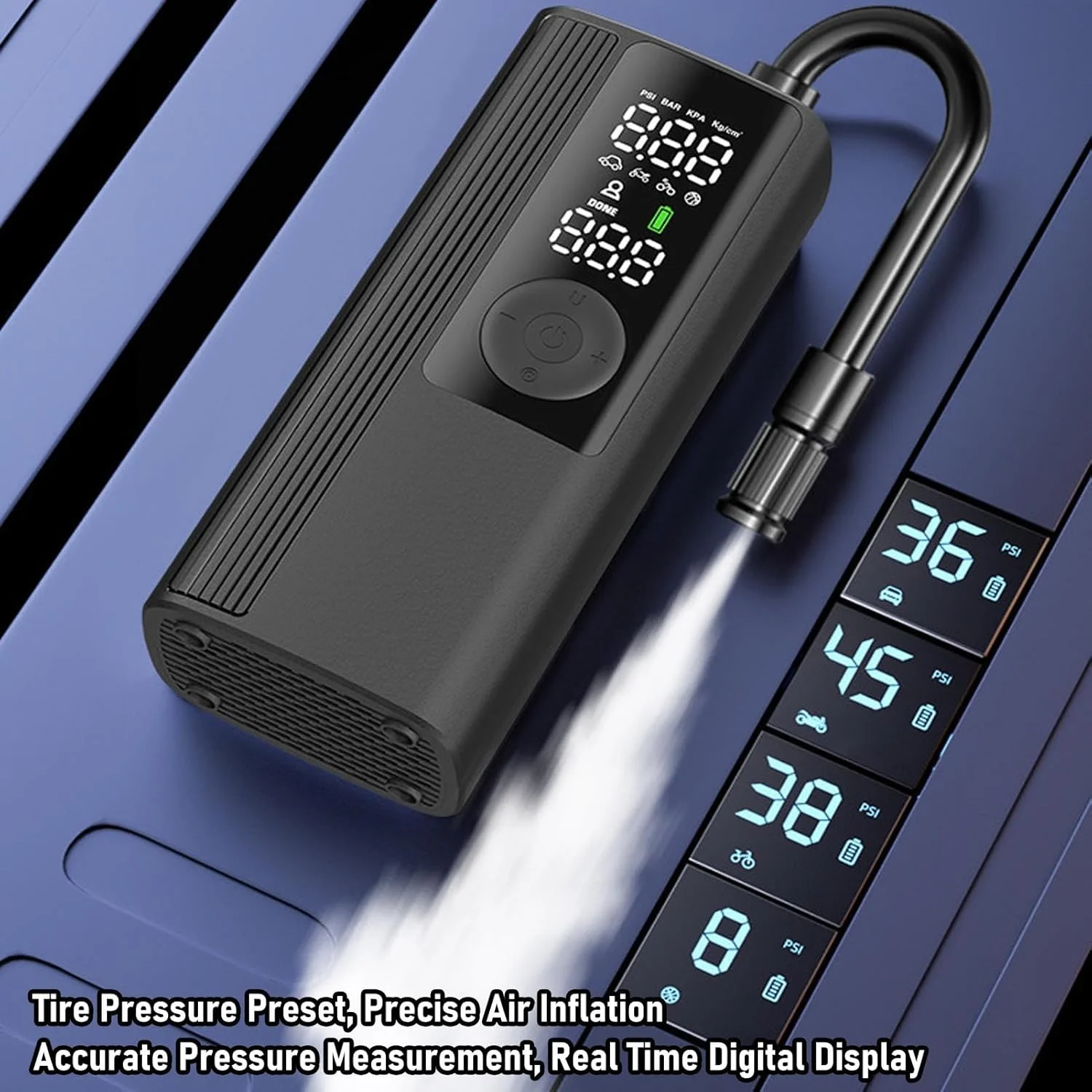 پمپ باد قابل حمل، کمپرسور هوا بی سیم با نمایشگر دیجیتال، خاموش شدن خودکار، 4 آداپتور، چراغ LED، برای ماشین، موتور سیکلت، دوچرخه، توپ پمپ باد قابل حمل، کمپرسور هوا بی سیم با نمایشگر دیجیتال، خاموش شدن خودکار، 4 آداپتور، چراغ LED، برای ماشین، موتور سیکلت، دوچرخه، توپ