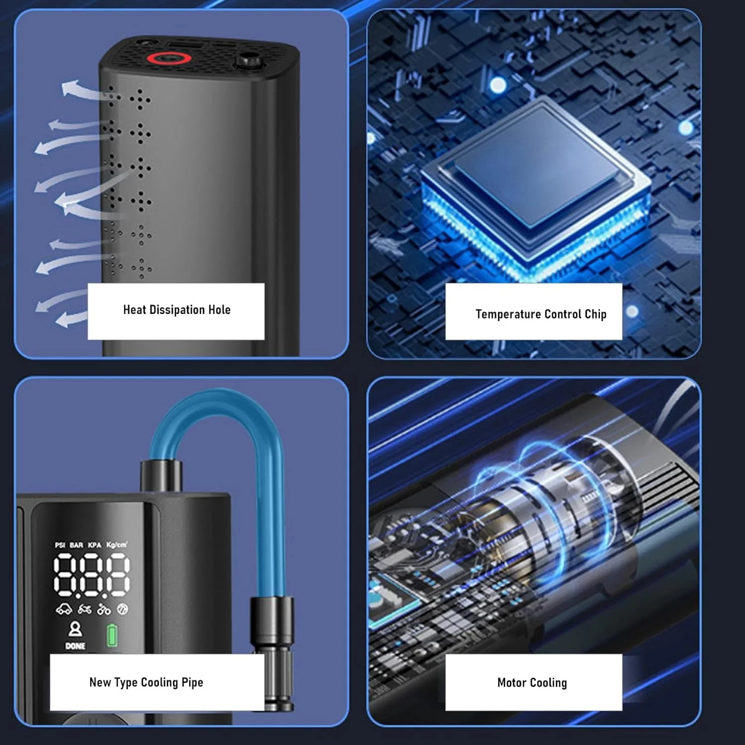پمپ باد قابل حمل، کمپرسور هوا بی سیم با نمایشگر دیجیتال، خاموش شدن خودکار، 4 آداپتور، چراغ LED، برای ماشین، موتور سیکلت، دوچرخه، توپ پمپ باد قابل حمل، کمپرسور هوا بی سیم با نمایشگر دیجیتال، خاموش شدن خودکار، 4 آداپتور، چراغ LED، برای ماشین، موتور سیکلت، دوچرخه، توپ