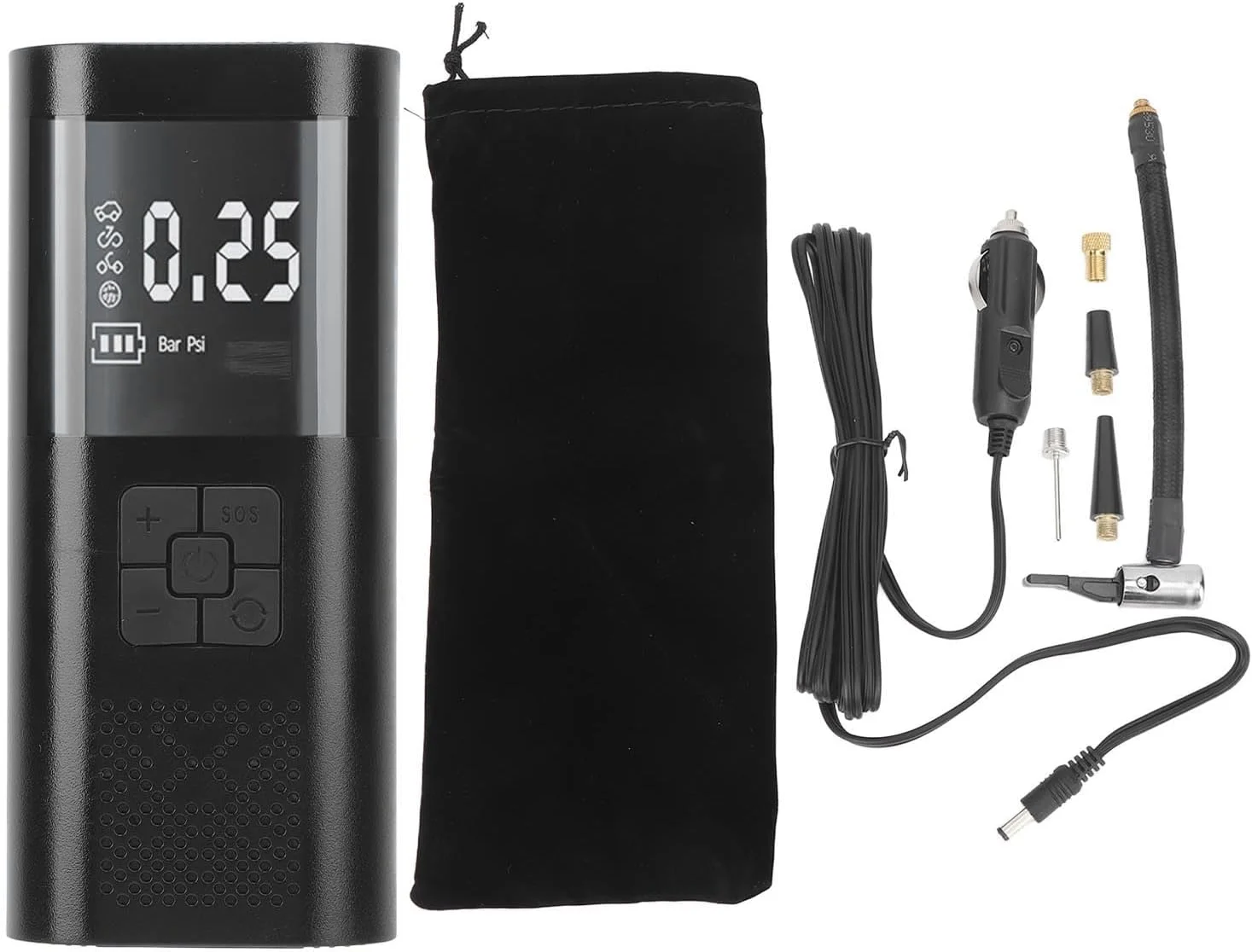 پمپ باد قابل حمل DC 12V با کمپرسور هوا بی سیم 4000mAh، مناسب برای خودرو، دوچرخه، موتورسیکلت، طراحی جمع و جور و ایده آل برای استفاده در مواقع اضطراری (4000mah) به همراه نور