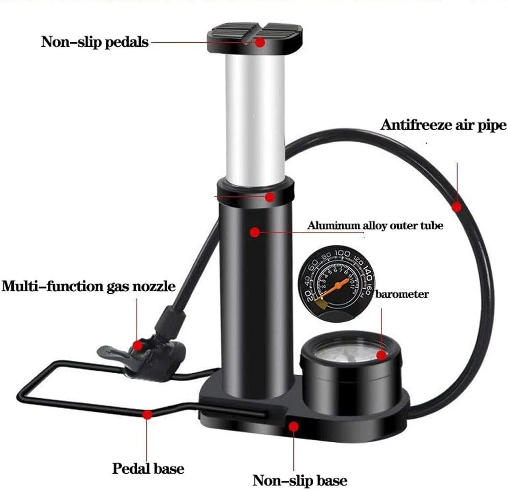 پمپ باد پدالی، پمپ هوای کوچک قابل حمل، کمپرسور هوا (رنگ: قرمز)