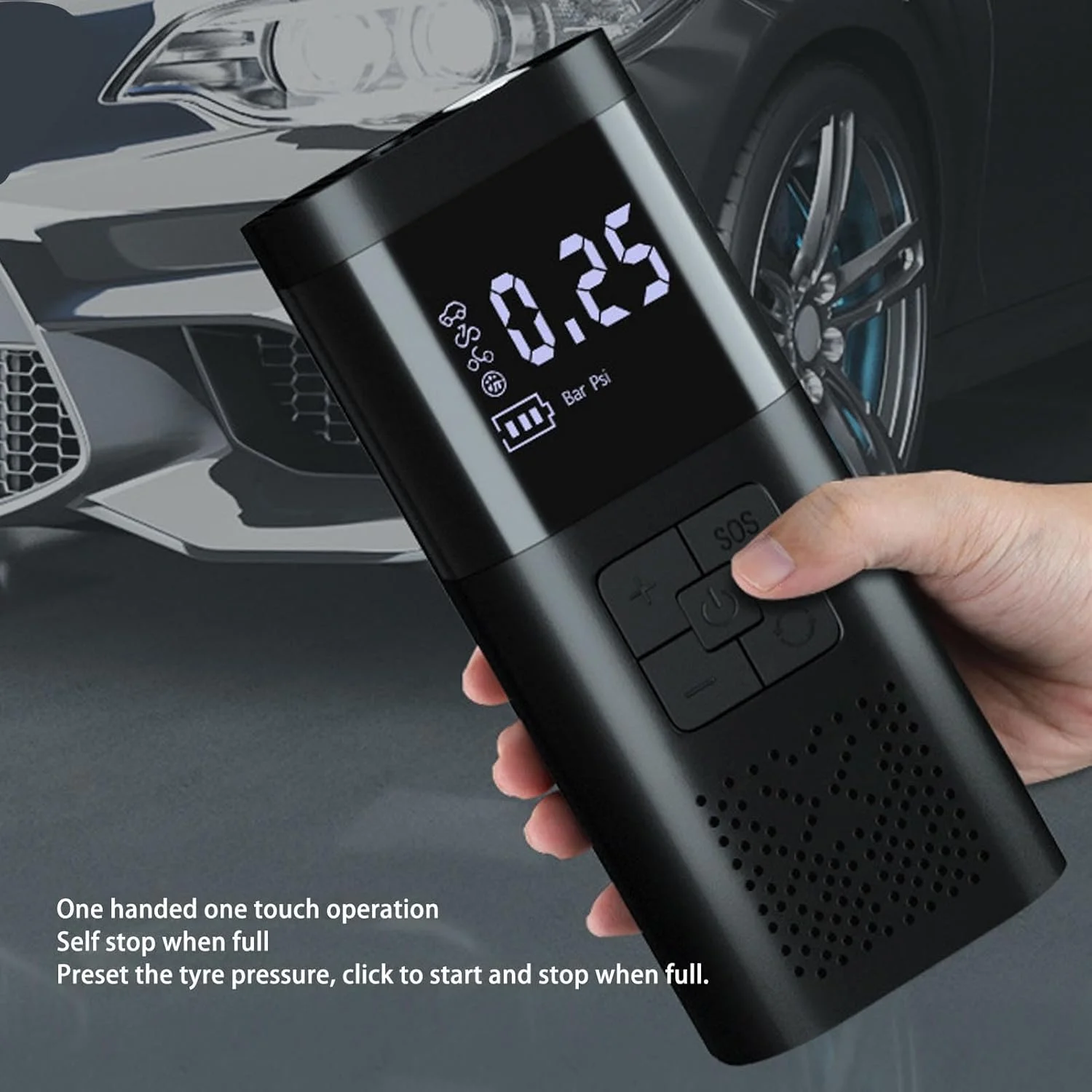 پمپ باد قابل حمل DC 12V با کمپرسور هوا بی سیم 4000mAh، مناسب برای خودرو، دوچرخه، موتورسیکلت، طراحی جمع و جور و ایده آل برای استفاده در مواقع اضطراری (4000mah) به همراه نور