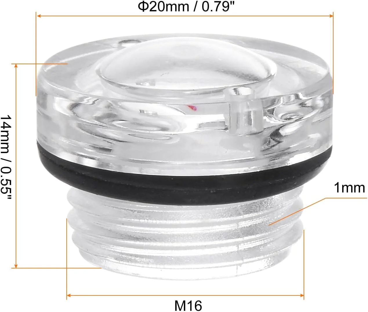 بسته 4 عددی نشانگر روغن کمپرسور هوا QUARKZMAN، M16 x 1.5 میلی متر، نشانگر سطح مایع نر، سر گرد پلاستیکی، پنجره نشانگر روغن با حلقه O برای انتقال، شفاف