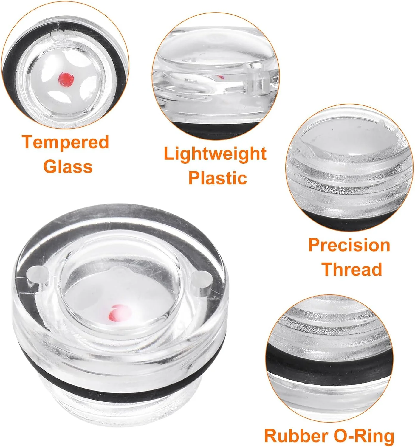 بسته 4 عددی نشانگر روغن کمپرسور هوا QUARKZMAN، M16 x 1.5 میلی متر، نشانگر سطح مایع نر، سر گرد پلاستیکی، پنجره نشانگر روغن با حلقه O برای انتقال، شفاف