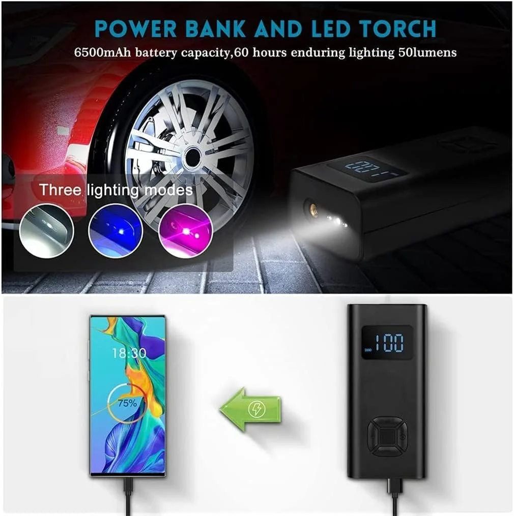 کمپرسور هوای قابل حمل خودرو، پمپ باد برقی بی سیم، شارژی دیجیتال 150psi اتوماتیک کمپرسور هوای قابل حمل خودرو، پمپ باد برقی بی سیم، شارژی دیجیتال 150psi اتوماتیک