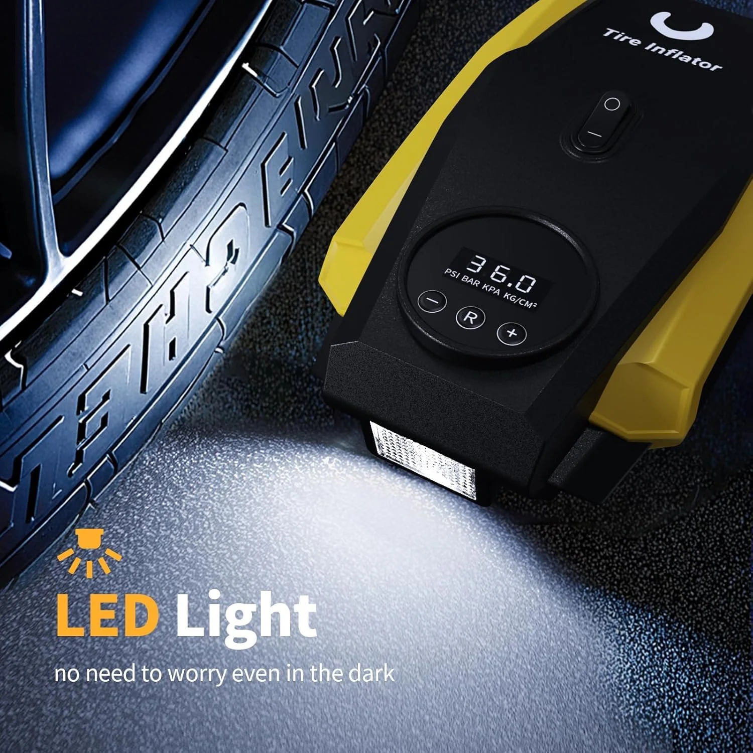 پمپ باد قابل حمل HYRAINBOW - پمپ هوا برای لاستیک خودرو - پمپ لاستیک فشرده 12 ولت DC با عملکرد خاموش شدن خودکار - لوازم جانبی چند منظوره خودرو با چراغ LED، زرد، متوسط پمپ باد قابل حمل HYRAINBOW - پمپ هوا برای لاستیک خودرو - پمپ لاستیک فشرده 12 ولت DC با عملکرد خاموش شدن خودکار - لوازم جانبی چند منظوره خودرو با چراغ LED، زرد، متوسط