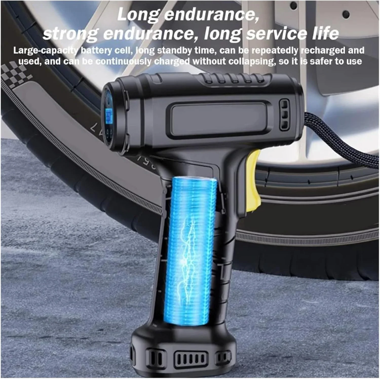 پمپ باد دستی 120 واتی، پمپ بادی قابل حمل بی سیم/سیمی، پمپ دیجیتال برای توپ، دوچرخه و ماشین (رنگ: B) (D)