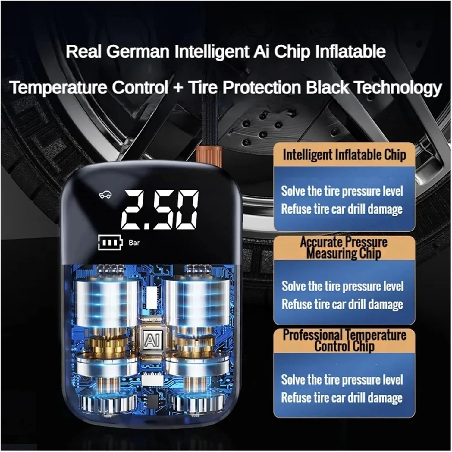 کمپرسور هوای قابل حمل برقی 150PSI برای خودرو، دوچرخه، موتور سیکلت، پمپ باد تایر (رنگ: مدل سیم دار) (مدل سیم دار) کمپرسور هوای قابل حمل برقی 150PSI برای خودرو، دوچرخه، موتور سیکلت، پمپ باد تایر (رنگ: مدل سیم دار) (مدل سیم دار)