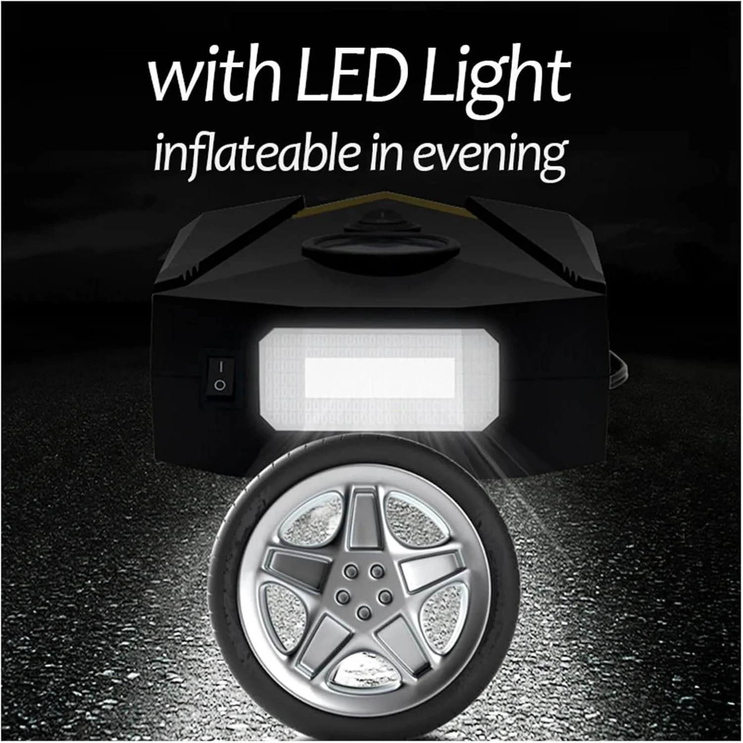 پمپ بادی دیجیتال خودرو با روشنایی، کمپرسور هوای اتوماتیک برای لاستیک چرخ خودرو، پمپ برقی 12 ولت (رنگ: دیجیتال با جعبه)