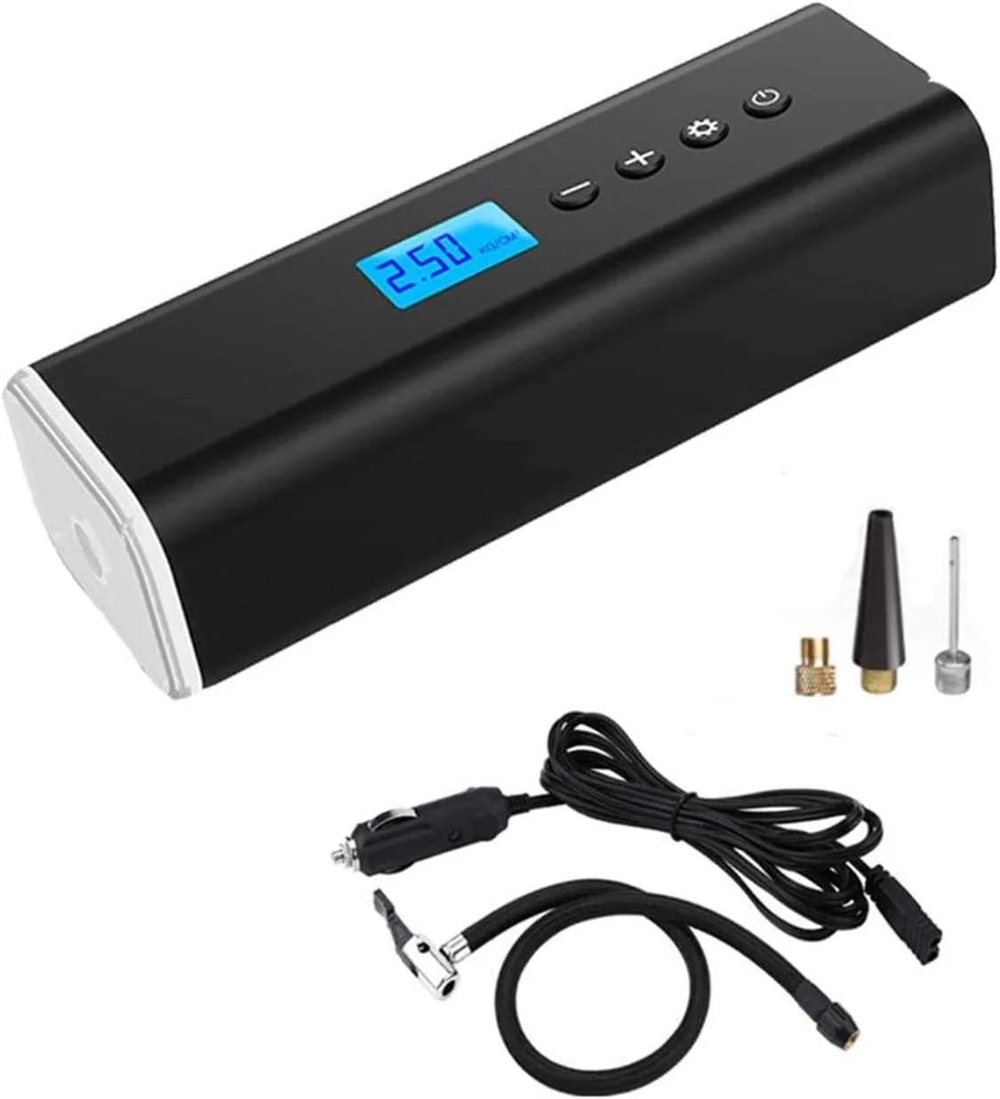 کمپرسور هوای قابل حمل، پمپ باد شارژی بی سیم برای لاستیک خودرو و دوچرخه با فشارسنج، خاموش شدن خودکار، چراغ LED دیجیتال بی سیم هوشمند