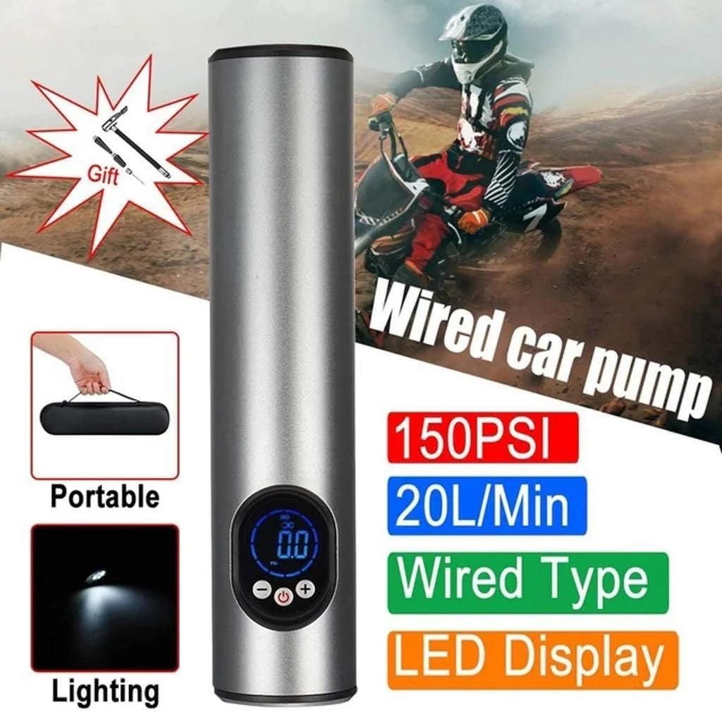 پمپ باد قابل حمل، پمپ هوا 150PSI با نور LED، پمپ دیجیتال تایر برای ماشین، دوچرخه و سایر وسایل بادی (رنگ: مشکی)