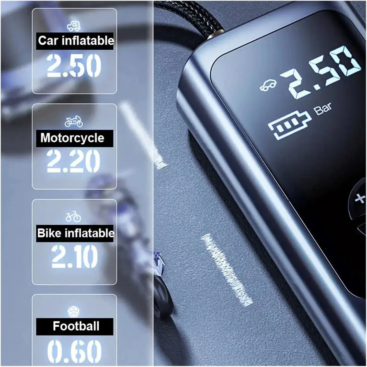 کمپرسور هوای کوچک خودرو 12 ولت 150PSI، پمپ بادی دیجیتال هوشمند قابل حمل برای خودرو، دوچرخه، قایق (رنگ: 4000mAh) (6000mah)