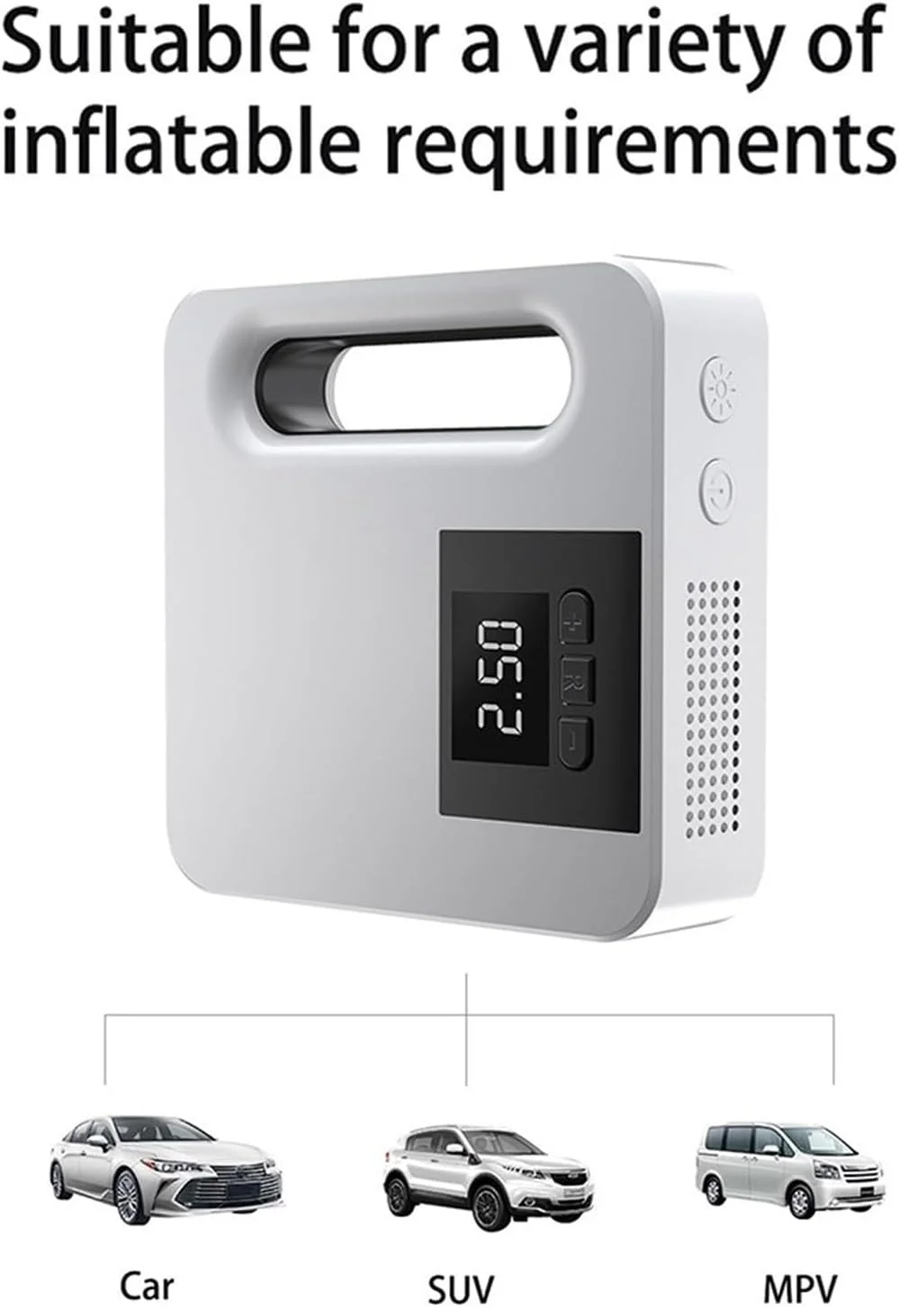 پمپ باد فندکی خودرو 12 ولت با نمایشگر دیجیتال، پمپ لاستیک برقی، کمپرسور باد سریع خودرو (رنگ: سفید دیجیتال)