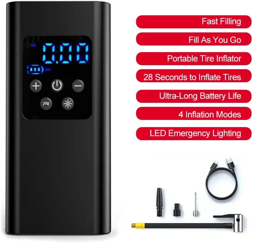 پمپ باد قابل حمل Morelian، کمپرسور هوا 4000mAh و پمپ باد 150PSI برای لاستیک خودرو، پمپ لاستیک با چراغ LED برای ماشین، موتور سیکلت، توپ پمپ باد قابل حمل Morelian، کمپرسور هوا 4000mAh و پمپ باد 150PSI برای لاستیک خودرو، پمپ لاستیک با چراغ LED برای ماشین، موتور سیکلت، توپ