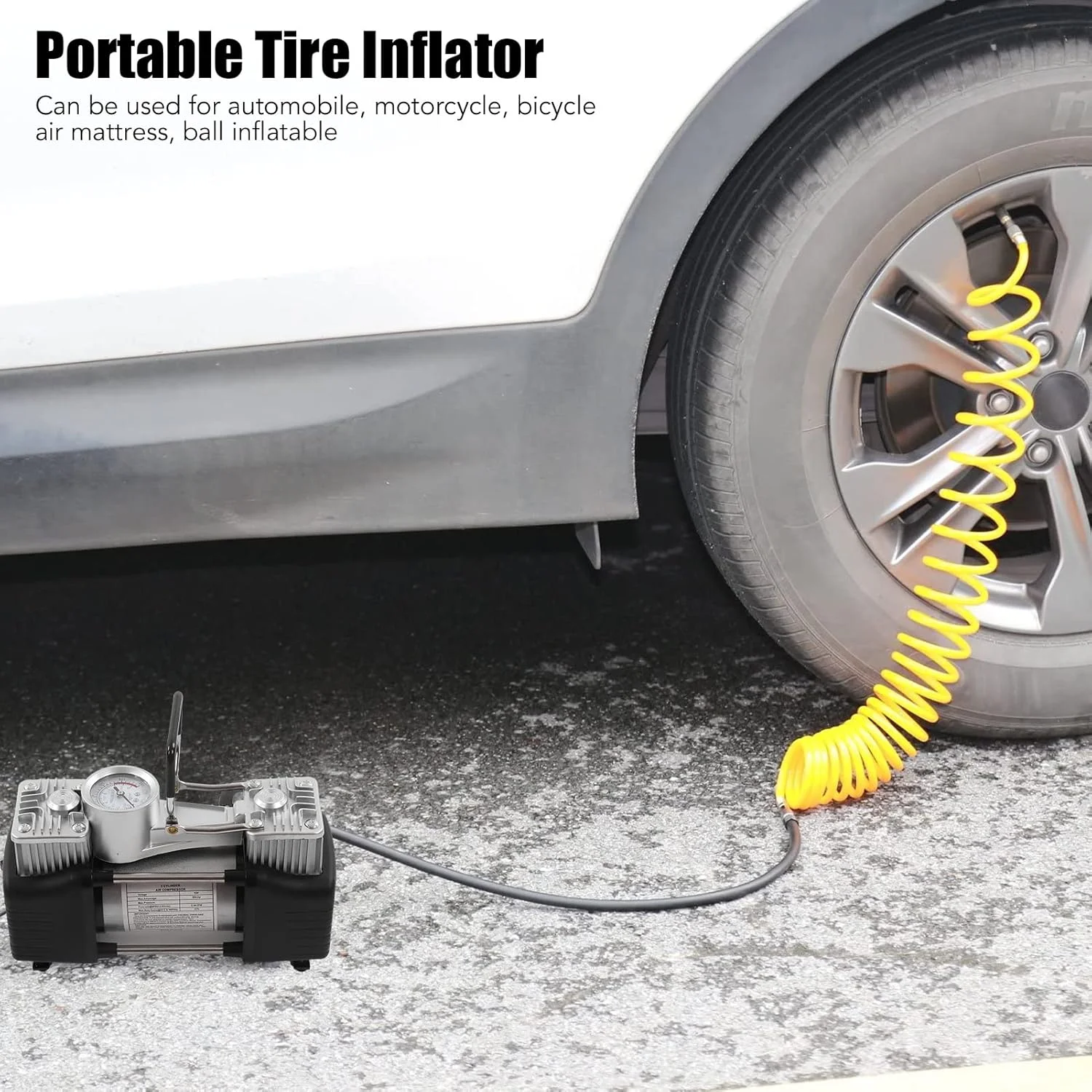 پمپ باد دو سیلندر قابل حمل Natudeco، چند منظوره 150PSI، پمپ کمپرسور هوا 180 وات برای خودرو، بادوام، DC 12V پمپ باد دو سیلندر قابل حمل Natudeco، چند منظوره 150PSI، پمپ کمپرسور هوا 180 وات برای خودرو، بادوام، DC 12V