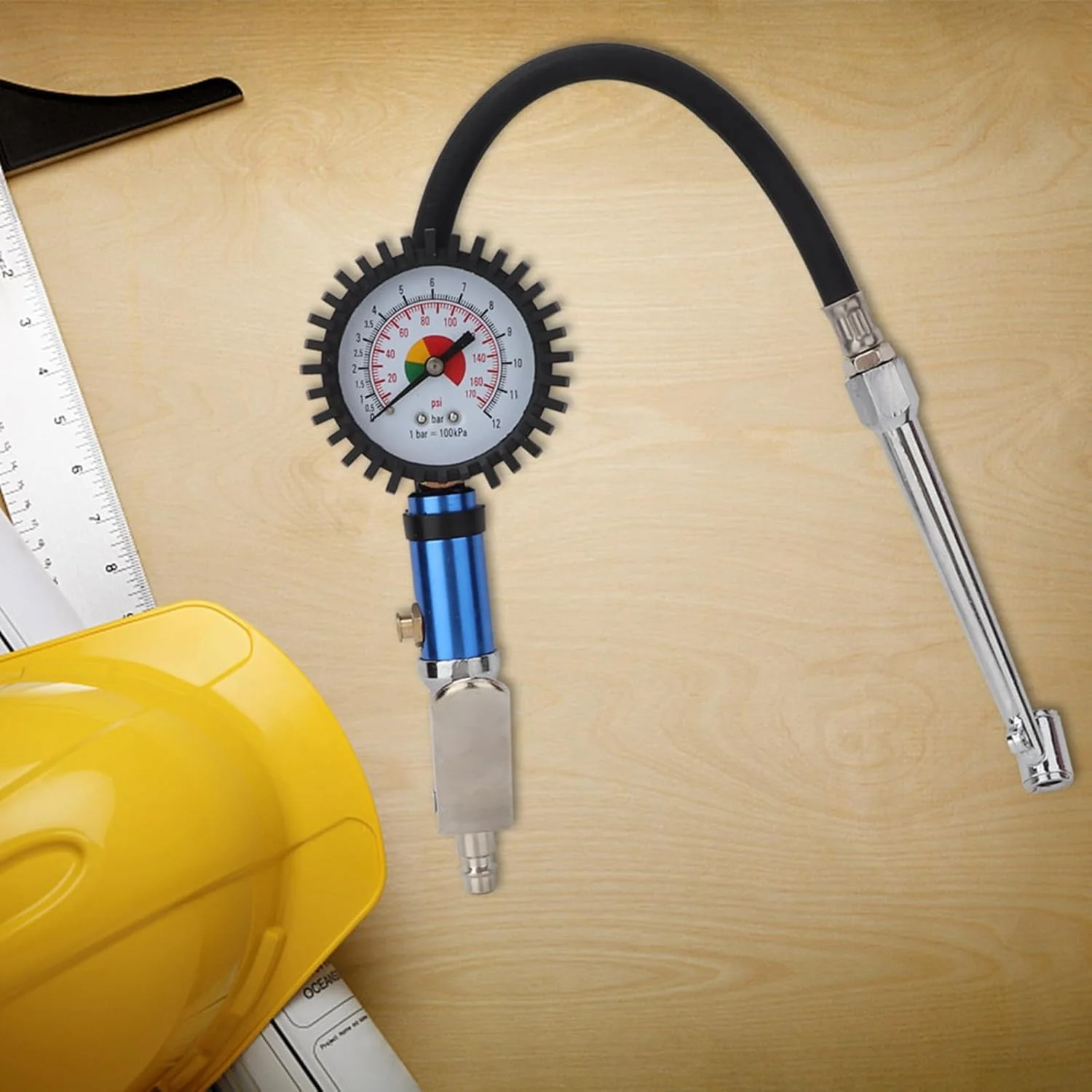 فشارسنج لاستیک Luqeeg 12 بار 55 میلی متر، فشارسنج دیجیتال با دسته ضد لغزش آلیاژ آلومینیوم، نازل تزریق سر مسی، لوازم جانبی کمپرسور هوا برای وسایل نقلیه مختلف