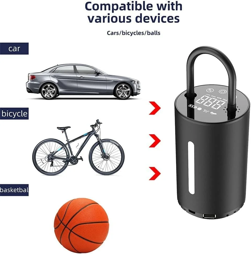 پمپ باد قابل شارژ 150psi، کمپرسور قابل حمل بی سیم، پمپ دیجیتال تایر خودرو برای تایرهای دوچرخه