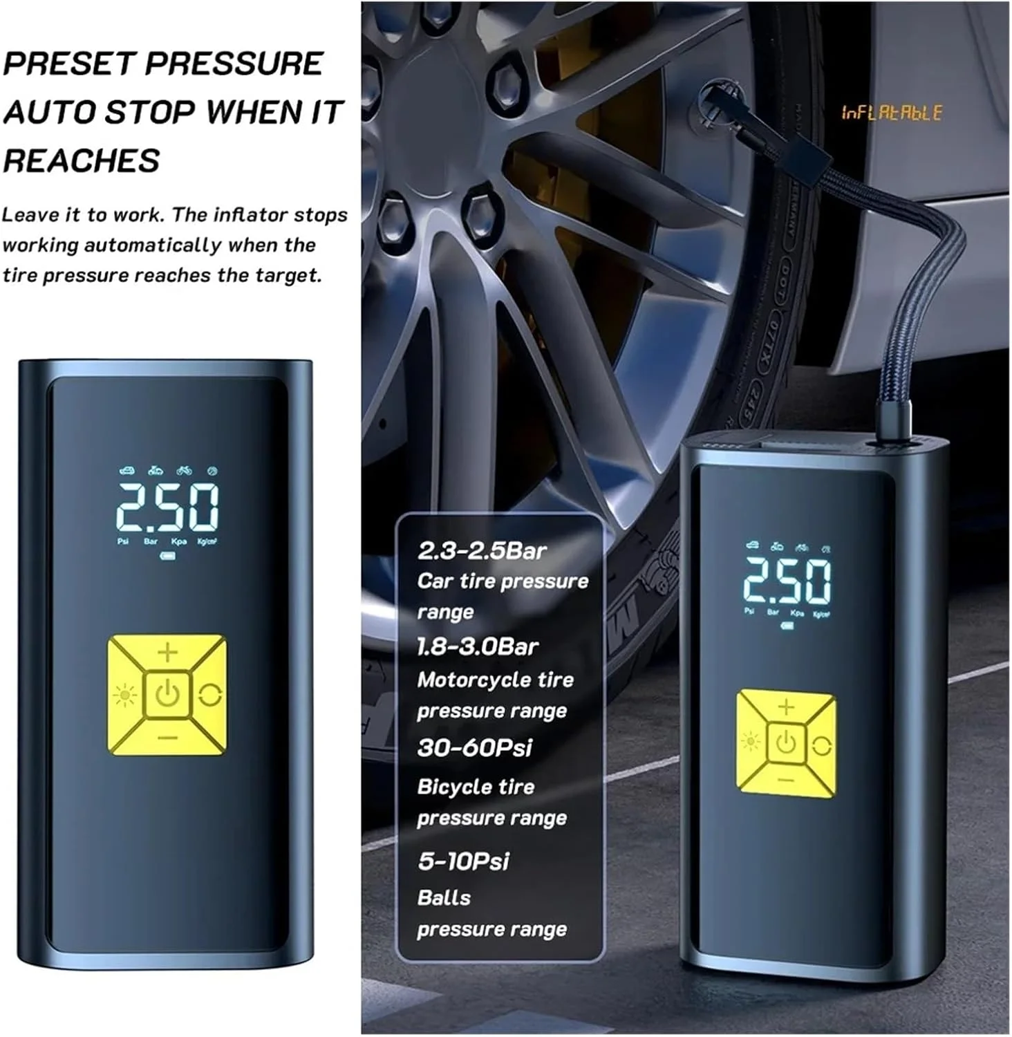 پمپ باد هوشمند قابل حمل 6000mAh 150PSI، کمپرسور اتوماتیک برای تایر خودرو، موتورسیکلت، دوچرخه و وسایل بادی (رنگ: C-recoil) (Awired) پمپ باد هوشمند قابل حمل 6000mAh 150PSI، کمپرسور اتوماتیک برای تایر خودرو، موتورسیکلت، دوچرخه و وسایل بادی (رنگ: C-recoil) (Awired)