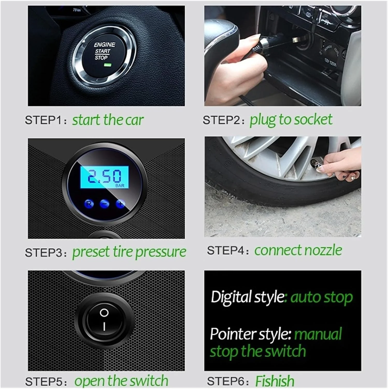 پمپ باد فندکی 12 ولت خودرو، پمپ دیجیتال و آنالوگ با فشارسنج برای لاستیک خودرو، دوچرخه، و سایر وسایل بادی (رنگ: دیجیتال 150psi) (عقربه ای 100psi) پمپ باد فندکی 12 ولت خودرو، پمپ دیجیتال و آنالوگ با فشارسنج برای لاستیک خودرو، دوچرخه، و سایر وسایل بادی (رنگ: دیجیتال 150psi) (عقربه ای 100psi)