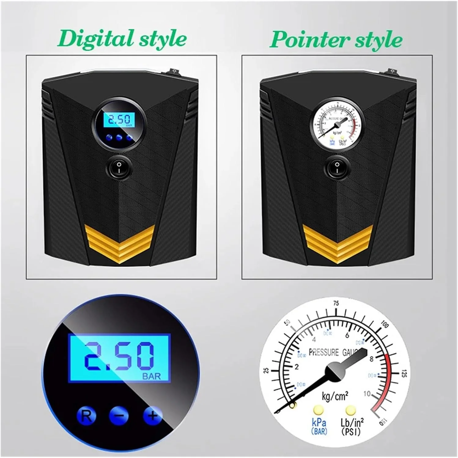 پمپ باد فندکی 12 ولت خودرو، پمپ دیجیتال و آنالوگ با فشارسنج برای لاستیک خودرو، دوچرخه، و سایر وسایل بادی (رنگ: دیجیتال 150psi) (عقربه ای 100psi) پمپ باد فندکی 12 ولت خودرو، پمپ دیجیتال و آنالوگ با فشارسنج برای لاستیک خودرو، دوچرخه، و سایر وسایل بادی (رنگ: دیجیتال 150psi) (عقربه ای 100psi)