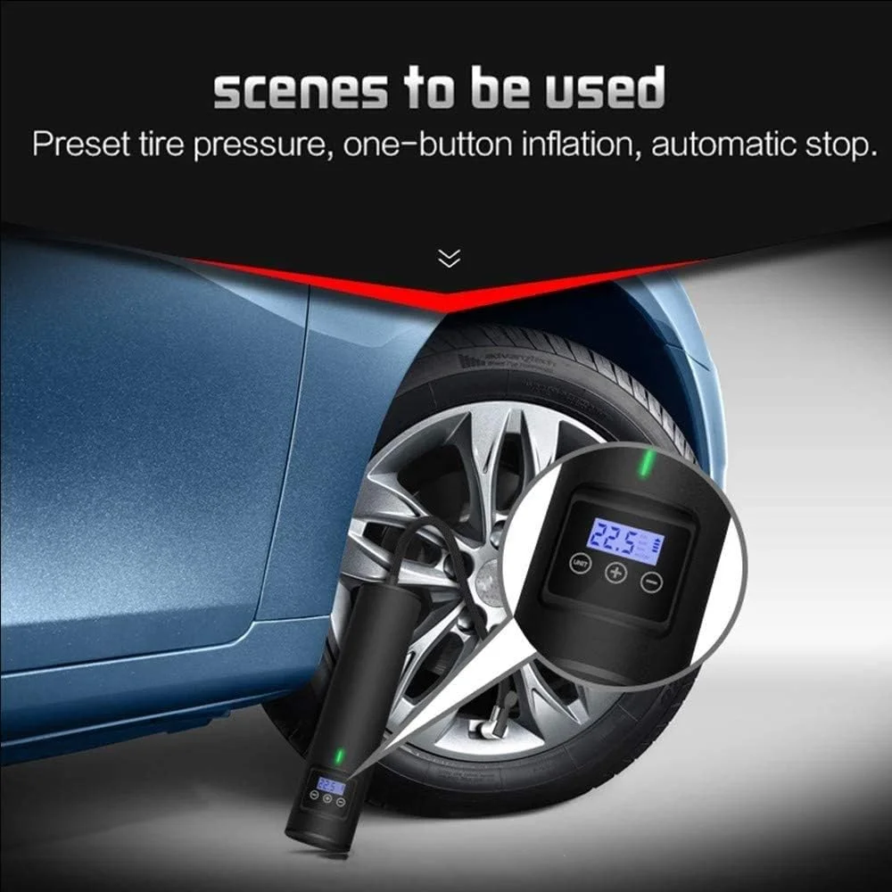 پمپ باد قابل حمل مینی کمپرسور هوا، پمپ تایر دستی 2000 میلی آمپر ساعت با LCD دیجیتال و چراغ LED، 150PSI برای لاستیک خودرو، دوچرخه و سایر وسایل بادی (رنگ: سفید)