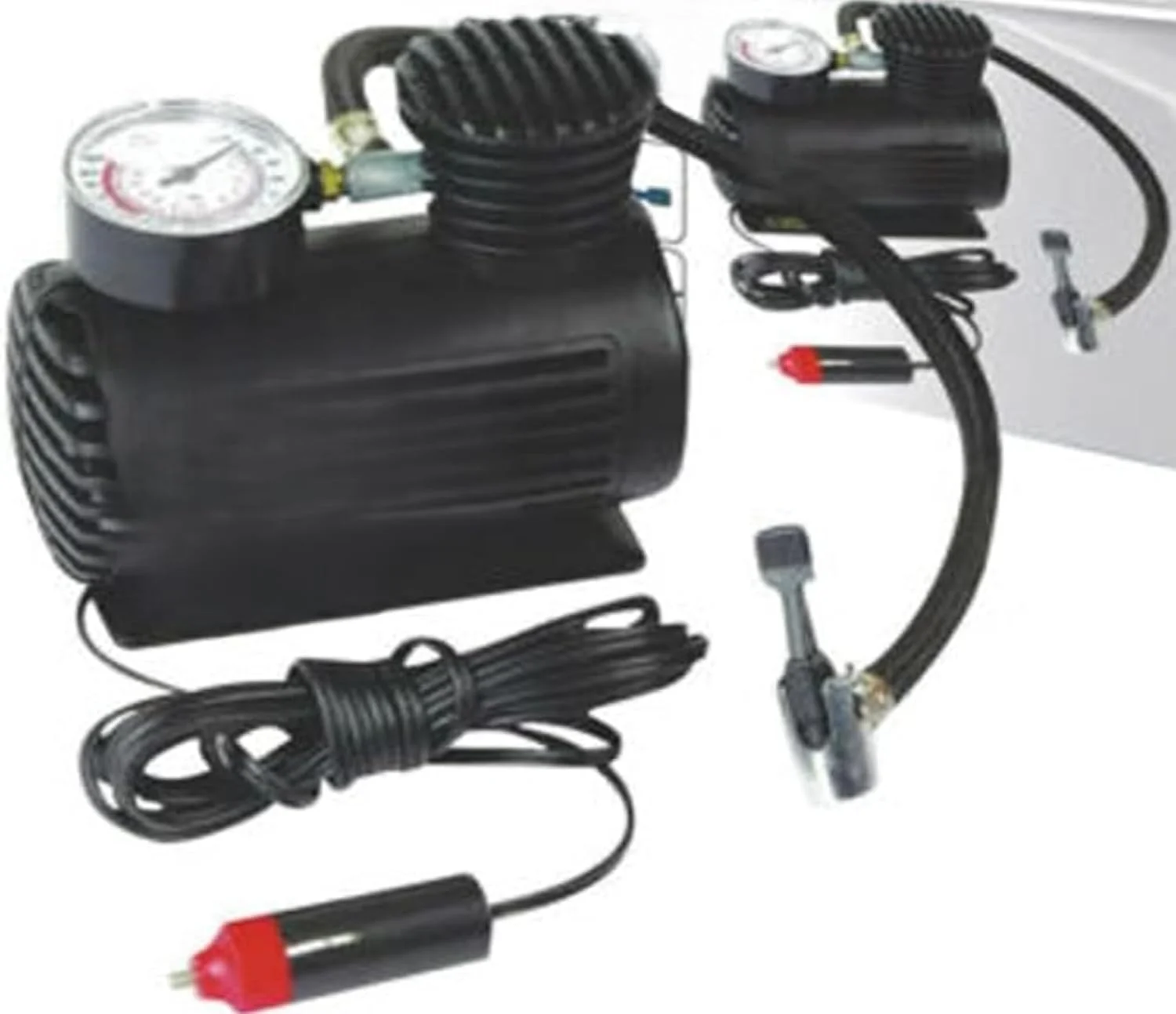 پمپ باد فندکی 12 ولت آکسومز - پمپ قابل حمل 300 PSI برای خودرو، دوچرخه و وسایل بادی، باد کردن سریع و دقیق با فشارسنج و آداپتورهای نازل متعدد