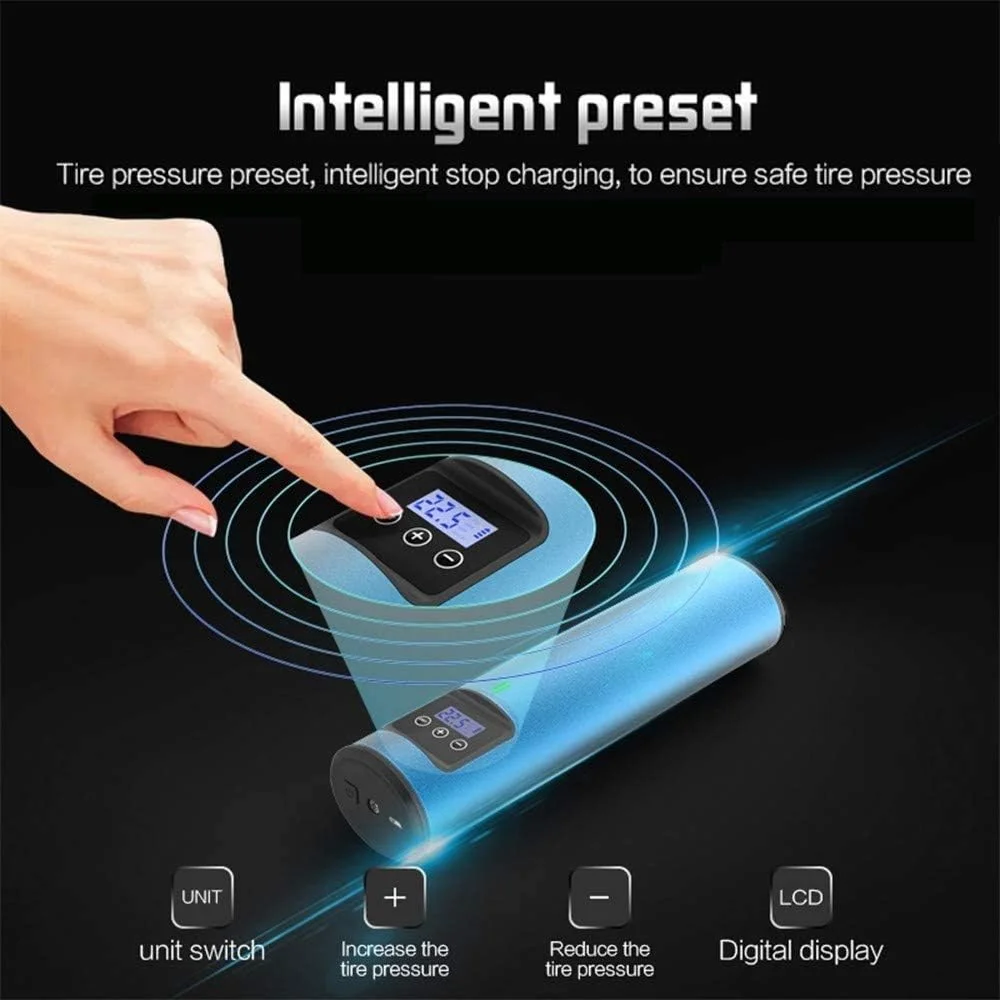 پمپ باد قابل حمل مینی کمپرسور هوا، پمپ تایر دستی 2000 میلی آمپر ساعت با LCD دیجیتال و چراغ LED، 150PSI برای لاستیک خودرو، دوچرخه و سایر وسایل بادی (رنگ: سفید)