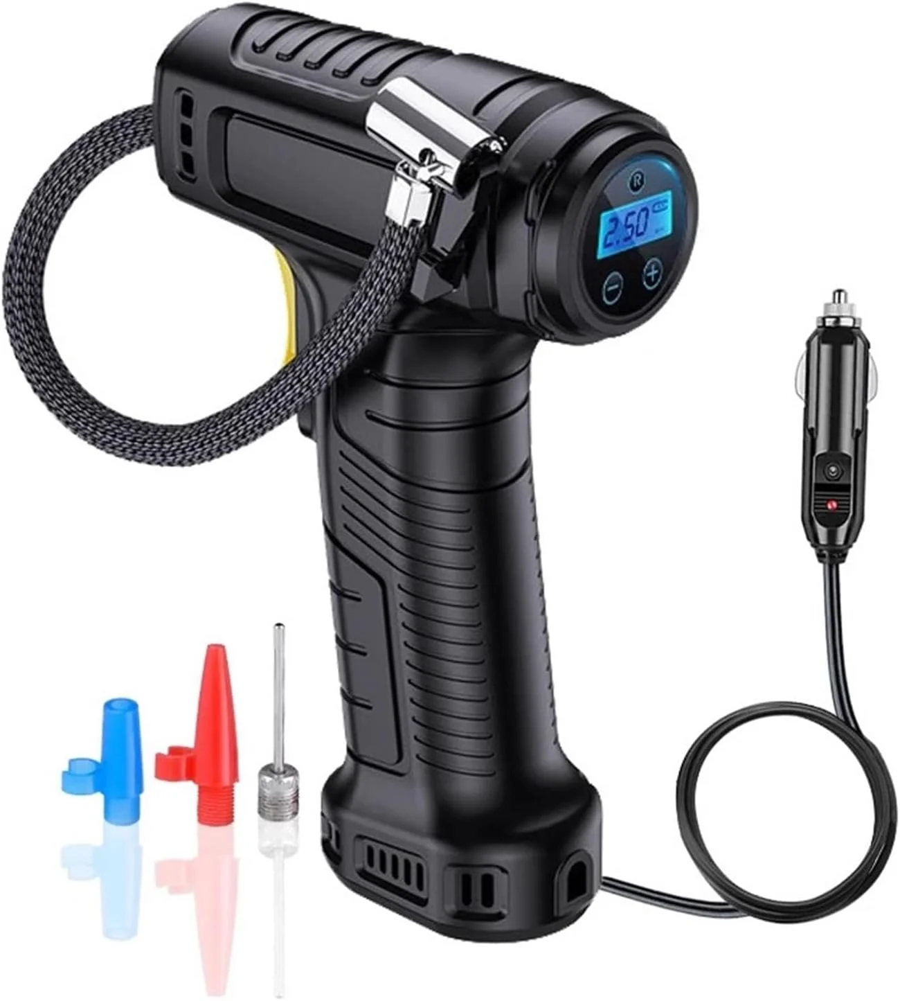 پمپ باد قابل شارژ 120 وات سیمی/بی سیم، پمپ باد قابل حمل دیجیتال اتوماتیک برای خودرو (رنگ: با باتری) (برقی سیمی)