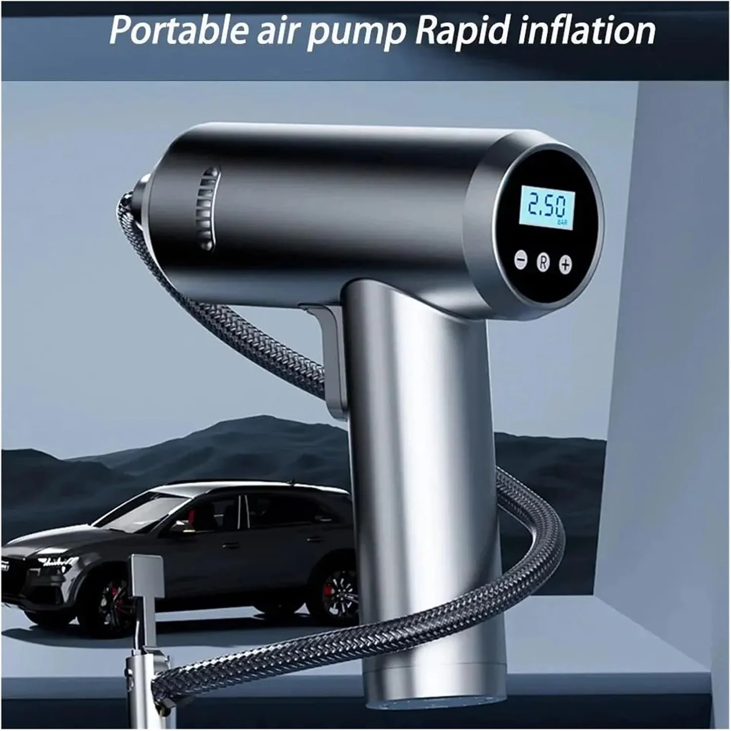 پمپ باد برقی خودرو 70 وات بی سیم/سیمی، کمپرسور هوای قابل حمل برای لاستیک خودرو، پمپ باد دیجیتال اتوماتیک (رنگ: مدل بی سیم) (مدل سیمی)