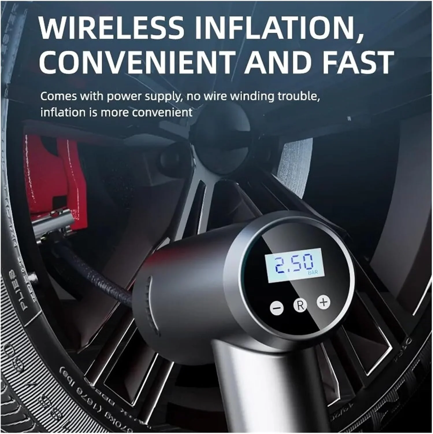 پمپ باد برقی خودرو 70 وات بی سیم/سیمی، کمپرسور هوای قابل حمل برای لاستیک خودرو، پمپ باد دیجیتال اتوماتیک (رنگ: مدل بی سیم) (مدل سیمی)