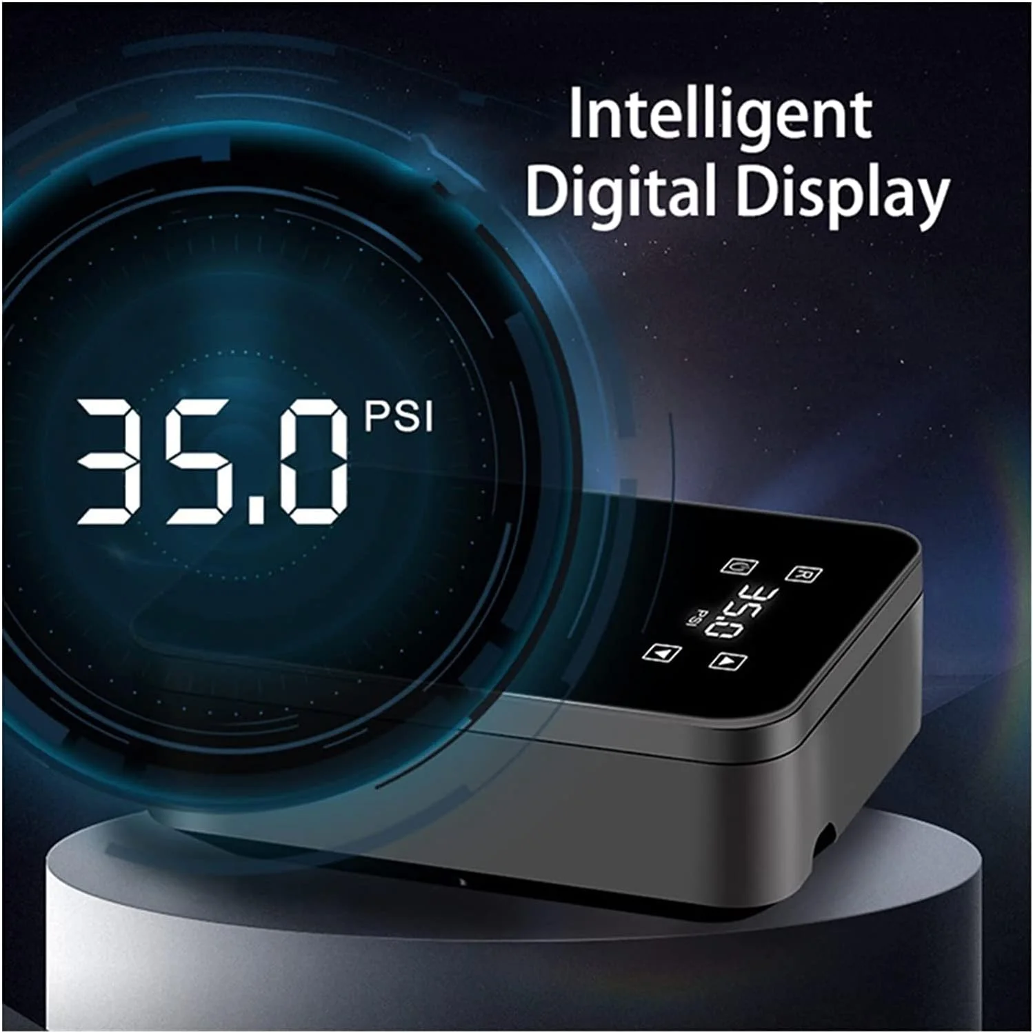 پمپ باد دیجیتال خودرو، کمپرسور هوای هوشمند خودرو با صفحه لمسی 120 وات، پمپ بادی تایر قابل حمل 12 ولت با نمایشگر LED برای تایرهای خودرو