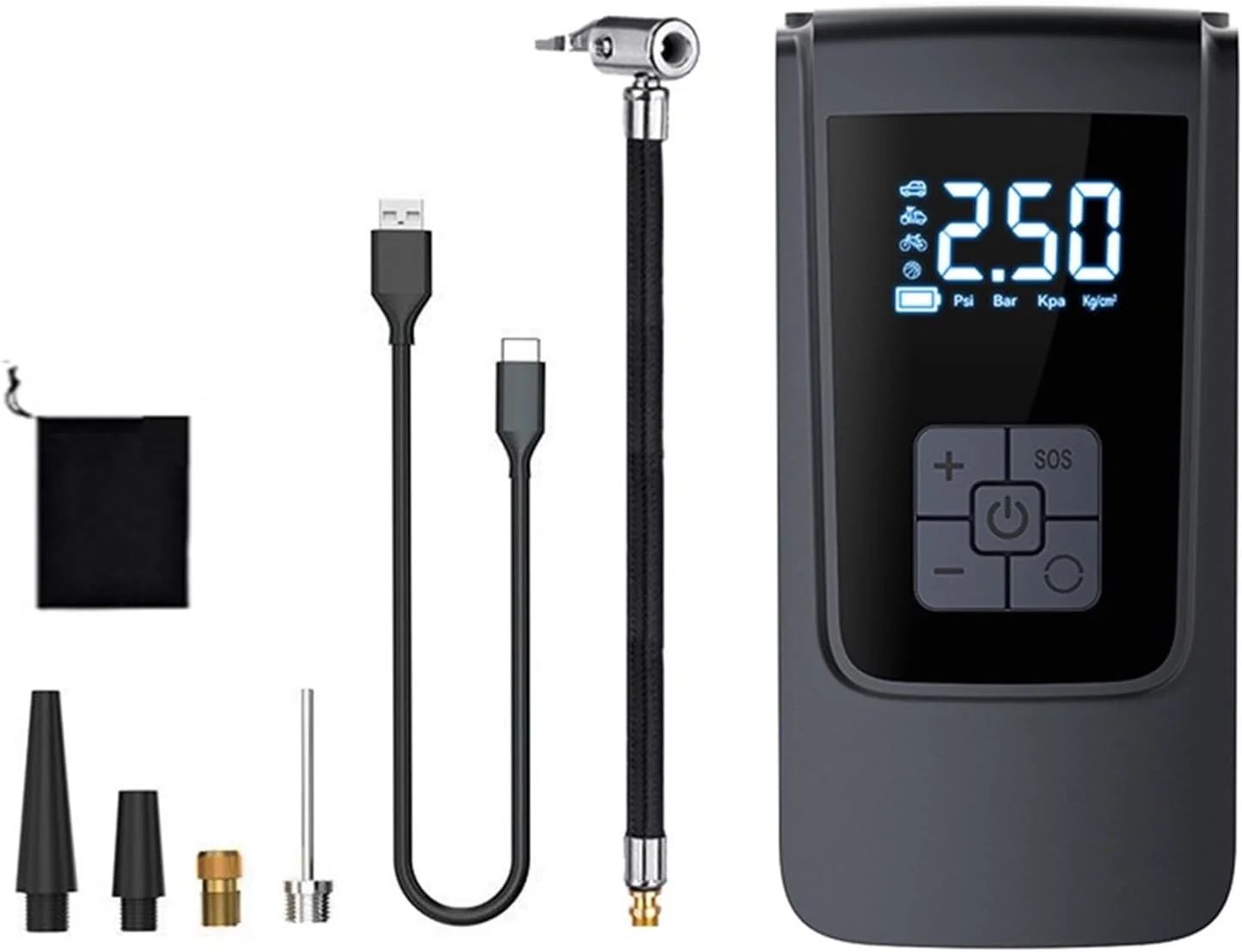 کمپرسور هوشمند با چراغ LED، پمپ باد تایر قابل حمل 150PSI، پمپ تایر بی سیم 6000mAh برای موتور سیکلت (رنگ: سیمی) (دو منظوره)